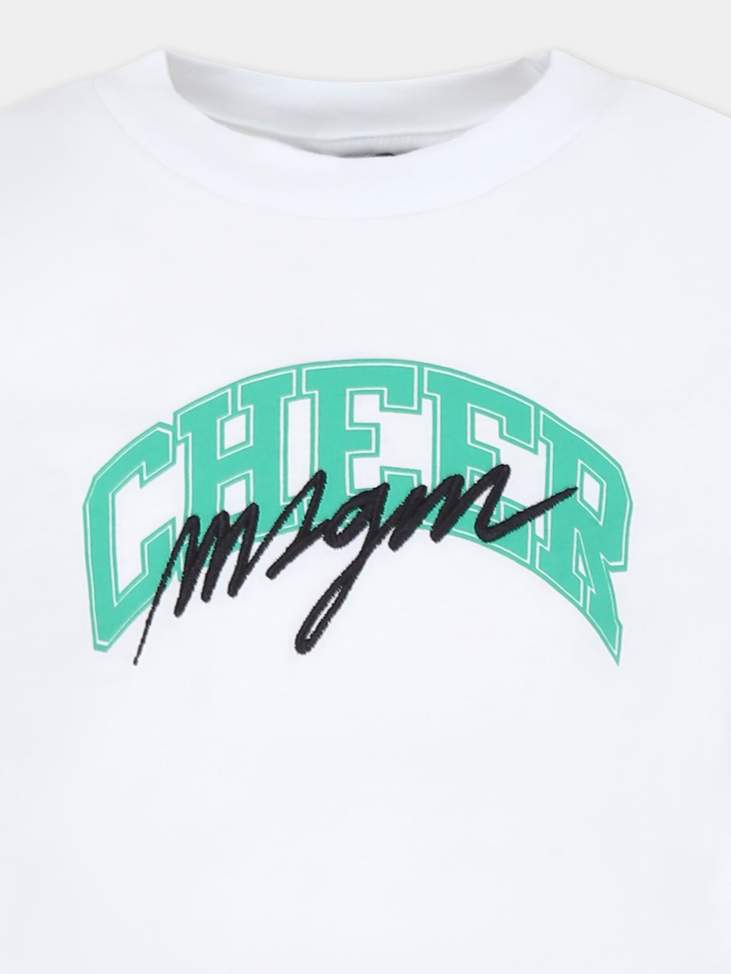 T-shirt crop bianca per bambina con logo e scritta,Msgm Kids,F4MSJGTH210 001