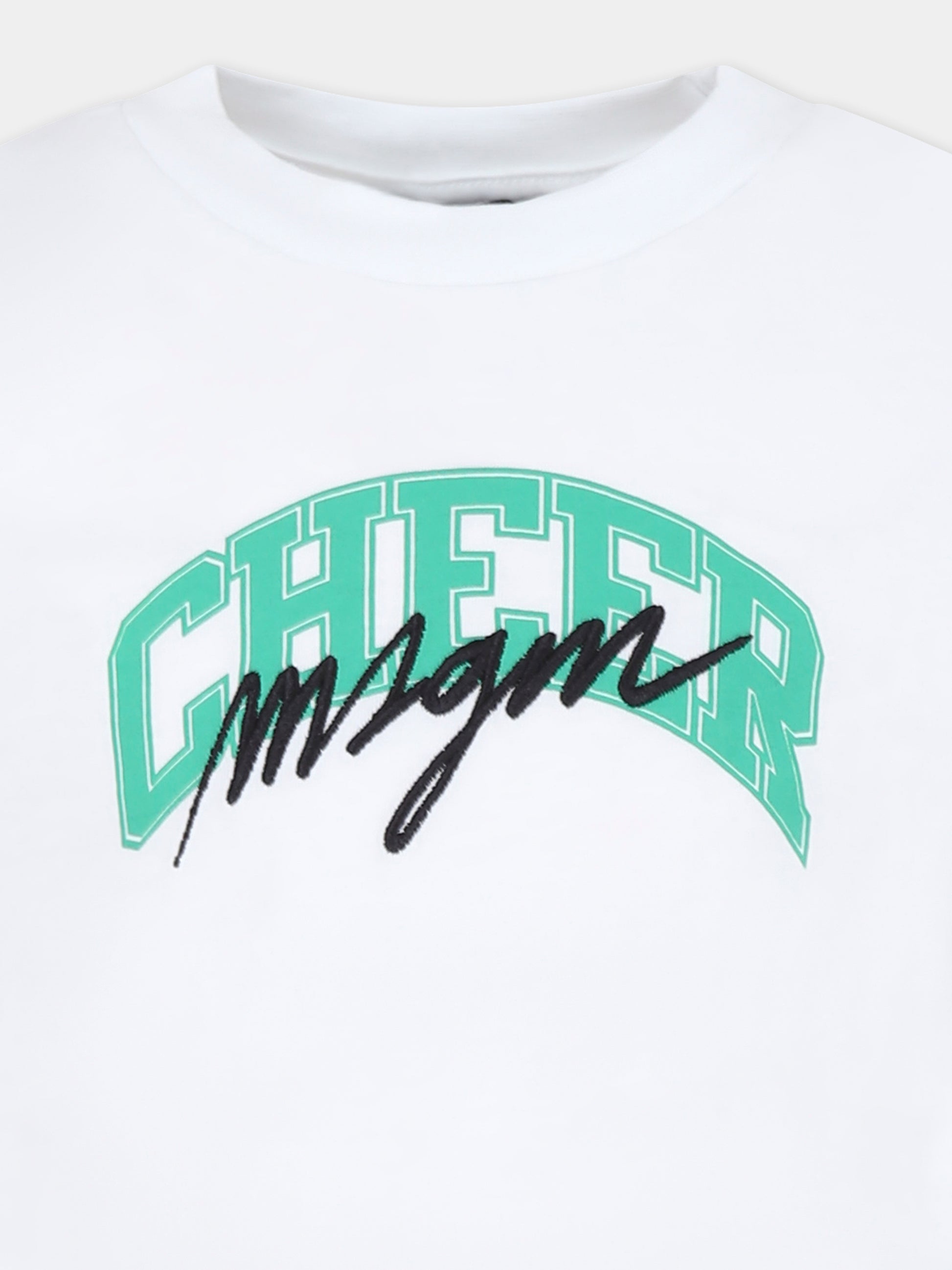 T-shirt crop bianca per bambina con logo e scritta,Msgm Kids,F4MSJGTH210 001