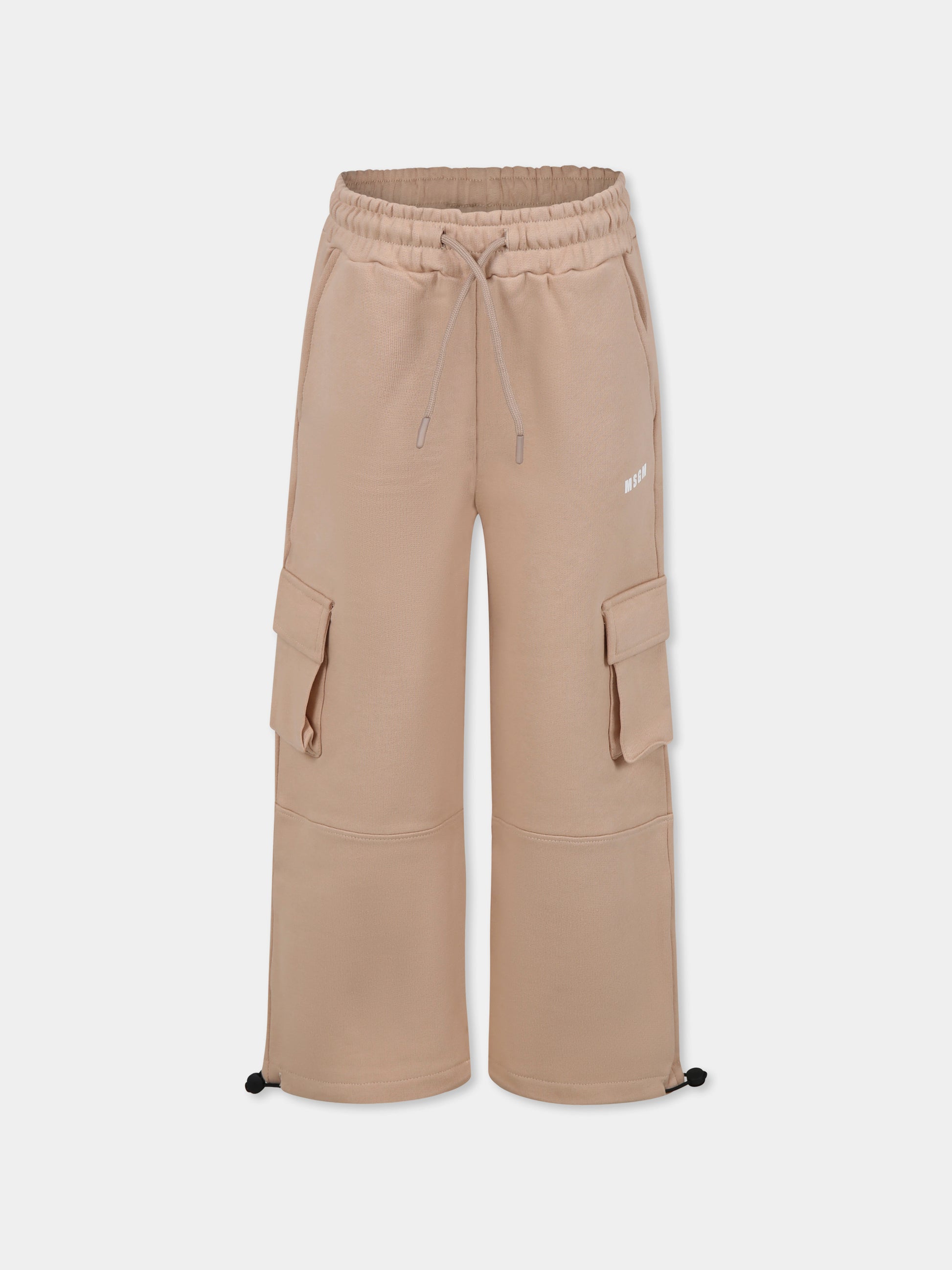 Pantaloni beige per bambini con logo,Msgm Kids,F4MSJUFP065 015