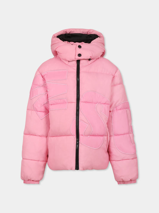 Piumino rosa per bambina con logo,Msgm Kids,F4MSJUPF004 042