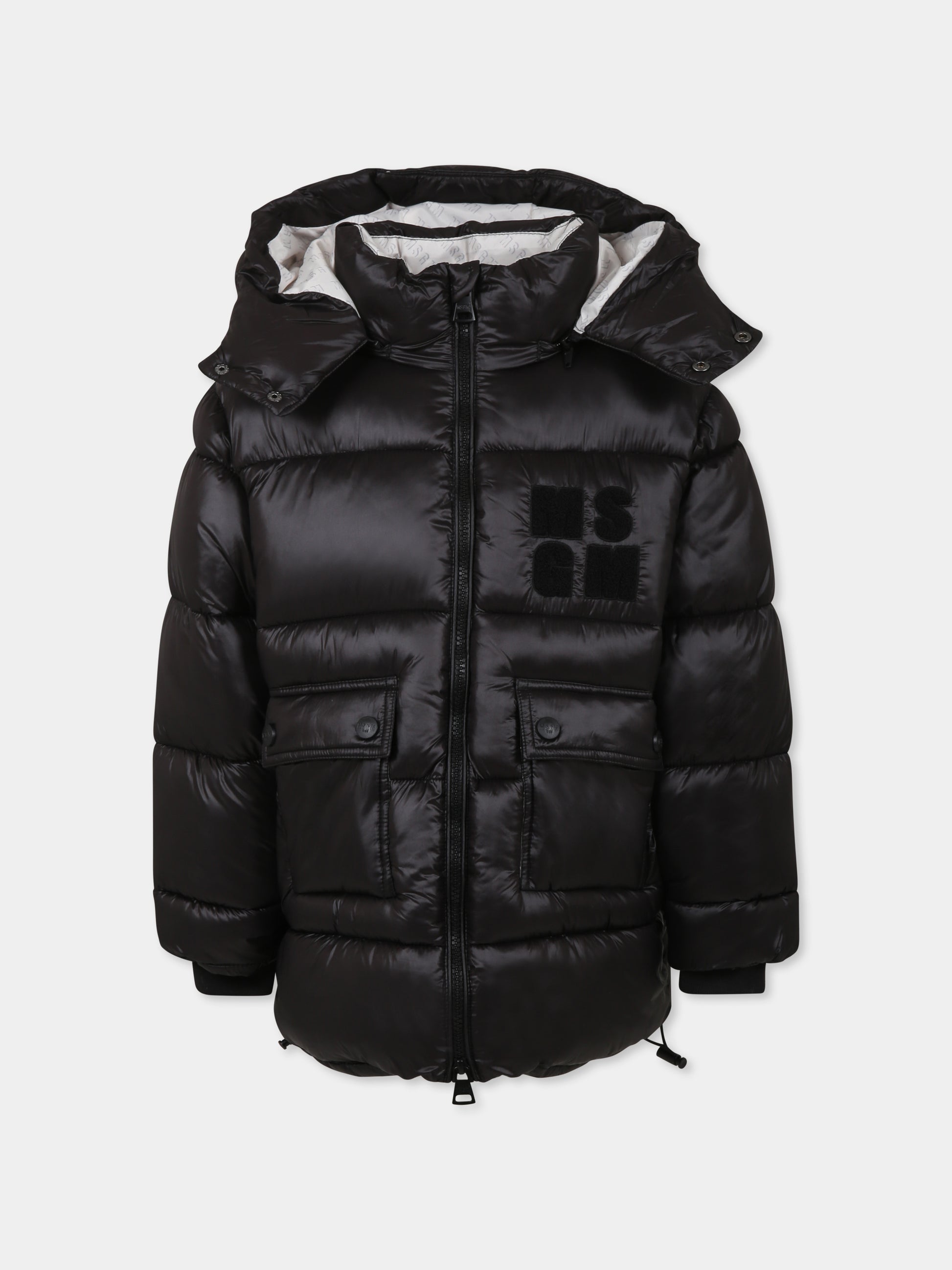 Piumino nero per bambini con logo,Msgm Kids,F4MSJUPF011 110
