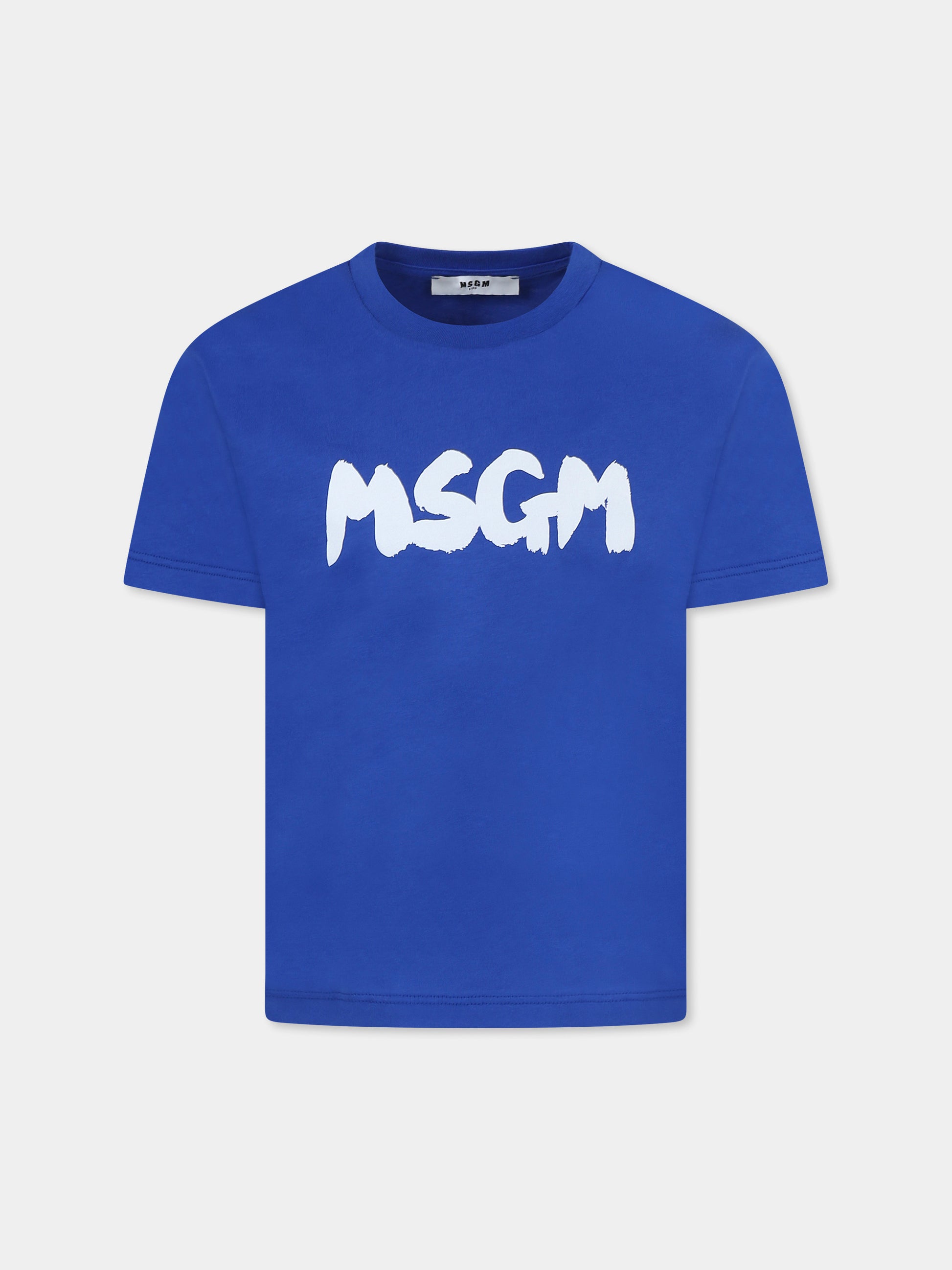 T-shirt blu per bambini con logo,Msgm Kids,F4MSJUTH054 130