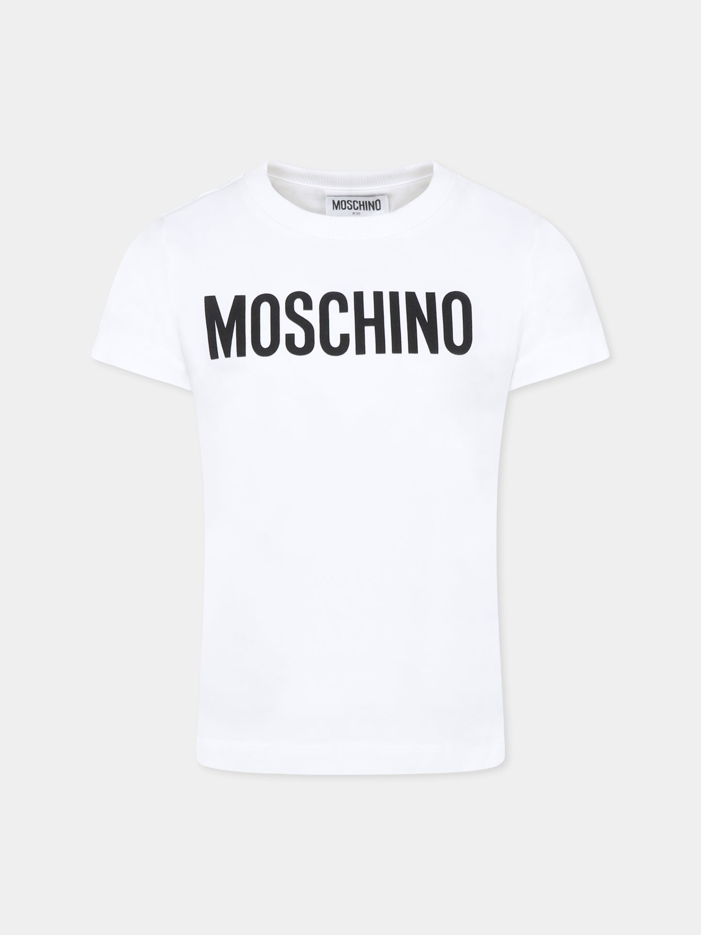 T-shirt bianca per bambini con logo,Moschino Kids,HUM052 LBA24 10101