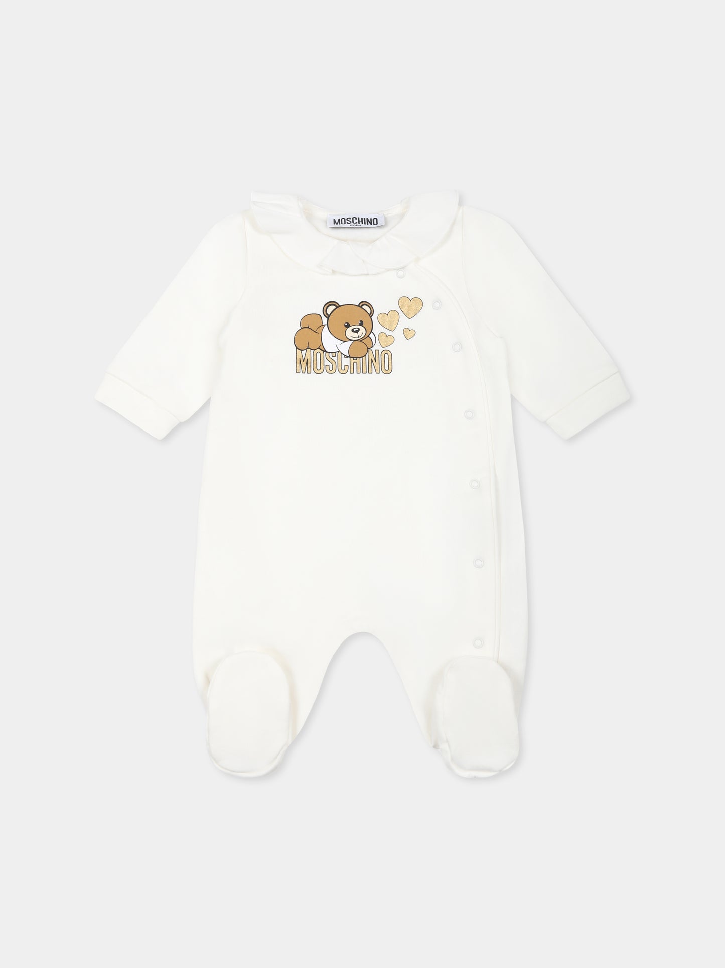 Tutina bianca per neonata con Teddy Bear e cuori,Moschino Kids,MDT018 LCA80 10063