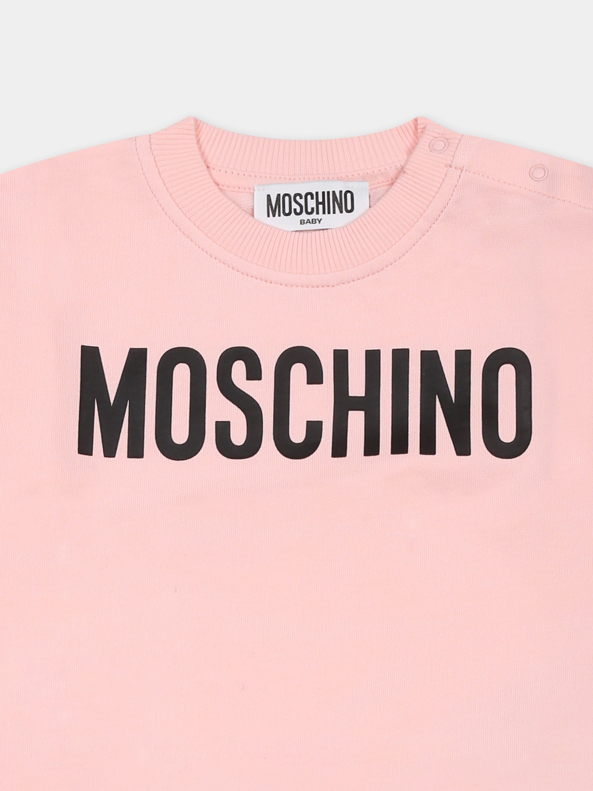 Felpa rosa per neonata con logo,Moschino Kids,MUF05O LCA60 50209