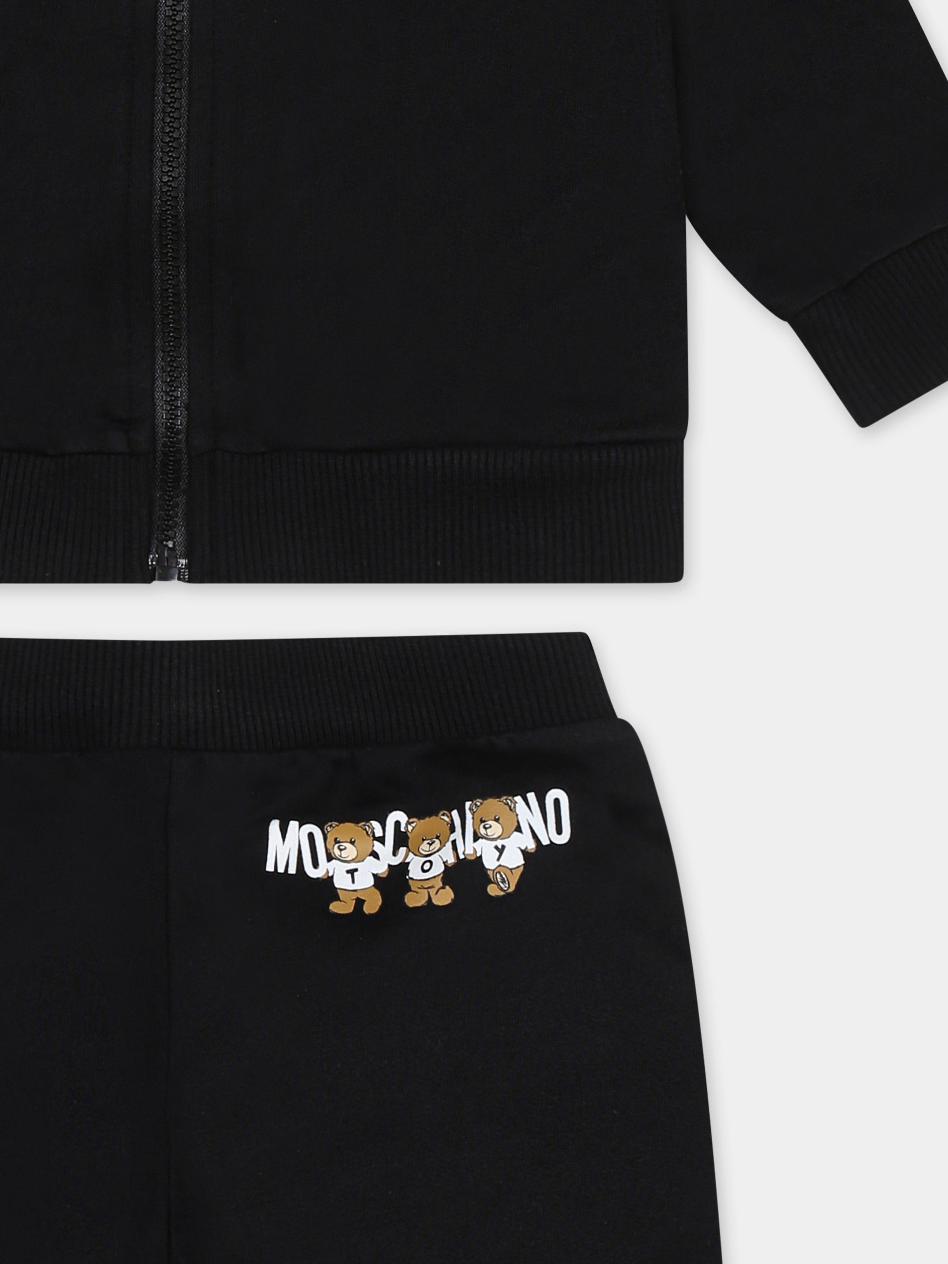 Completo nero per neonati con tre Teddy Bears e logo,Moschino Kids,MUK04Y LCA40 60100