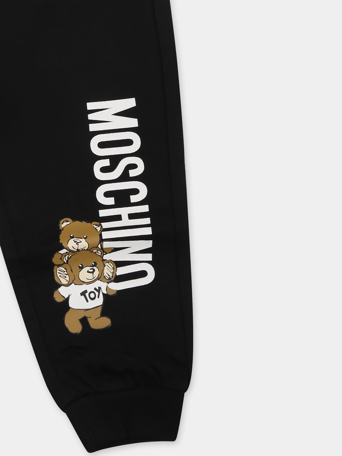 Pantaloni neri per neonato con due Teddy Bears logo,Moschino Kids,MUP056 LCA14 60100