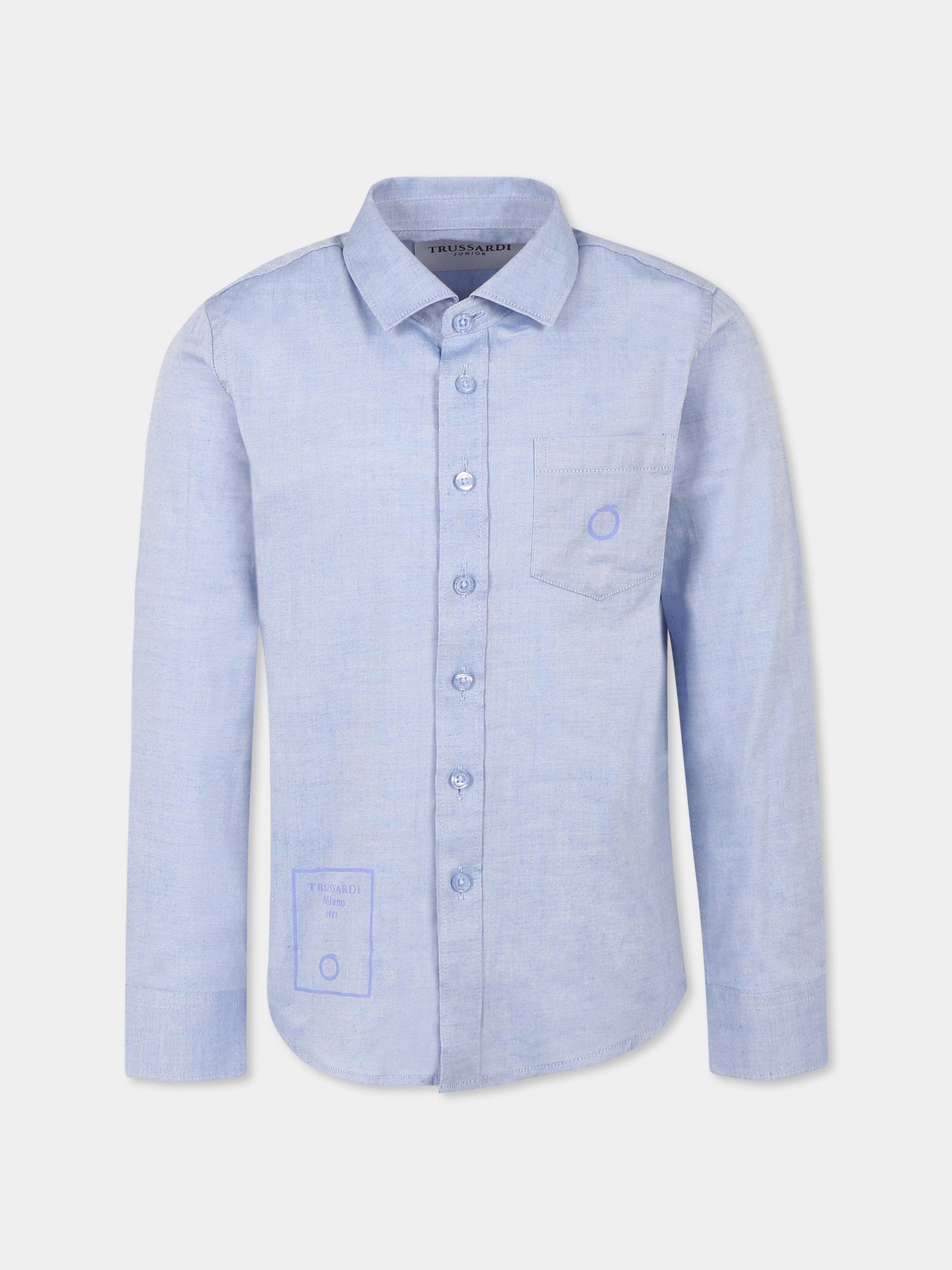 Camicia azzurra per bambino con logo,Trussardi Junior,TBP25018CA AZURE DUST