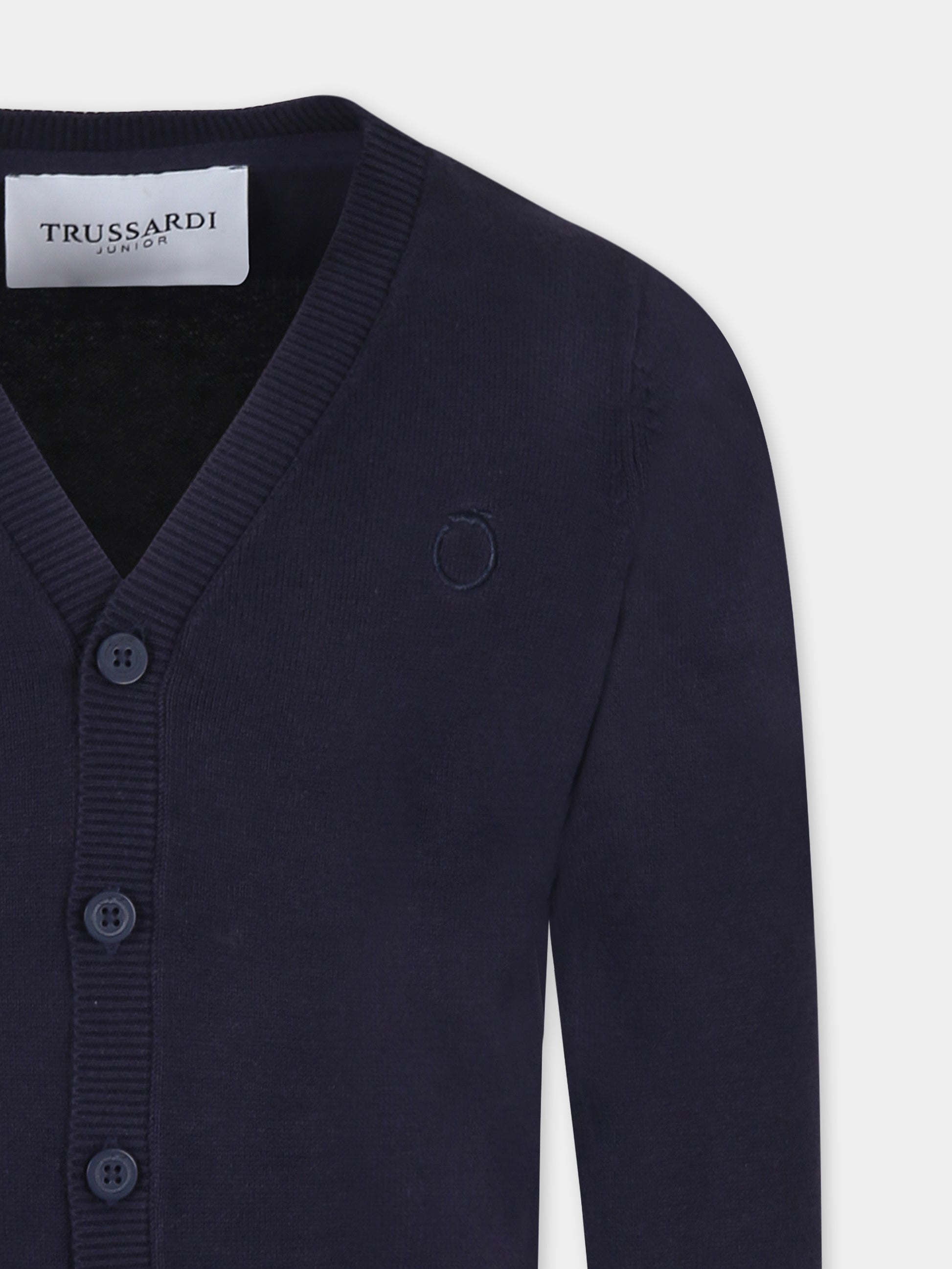 Cardigan blu per bambino con logo,Trussardi Junior,TBP25024CD BLUE NAVY