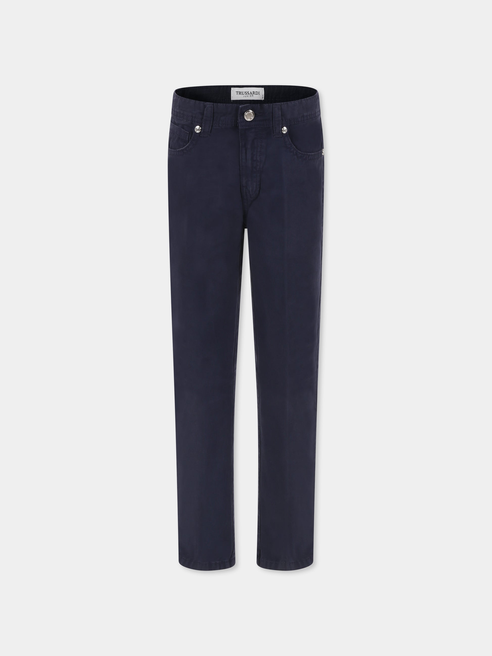Pantaloni blu per bambino con logo,Trussardi Junior,TBP25086JE DENIM BLUE NAVY