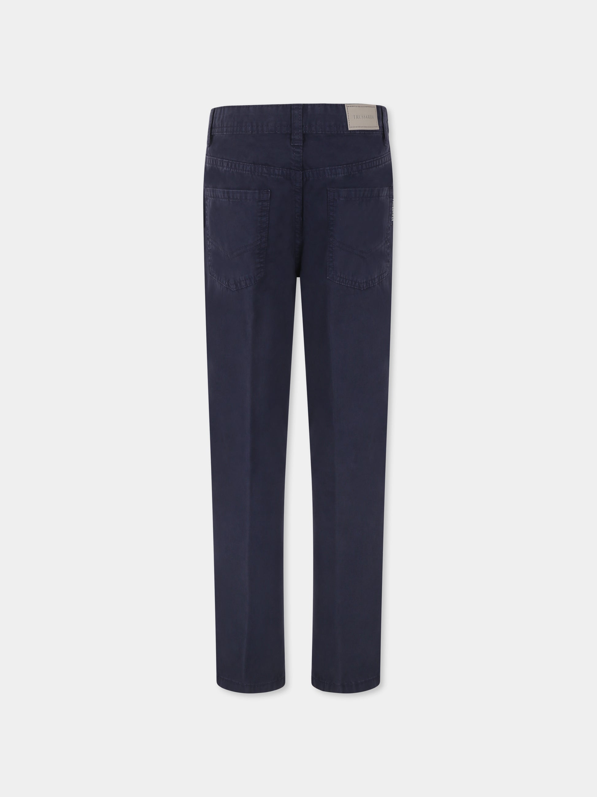 Pantaloni blu per bambino con logo,Trussardi Junior,TBP25086JE DENIM BLUE NAVY