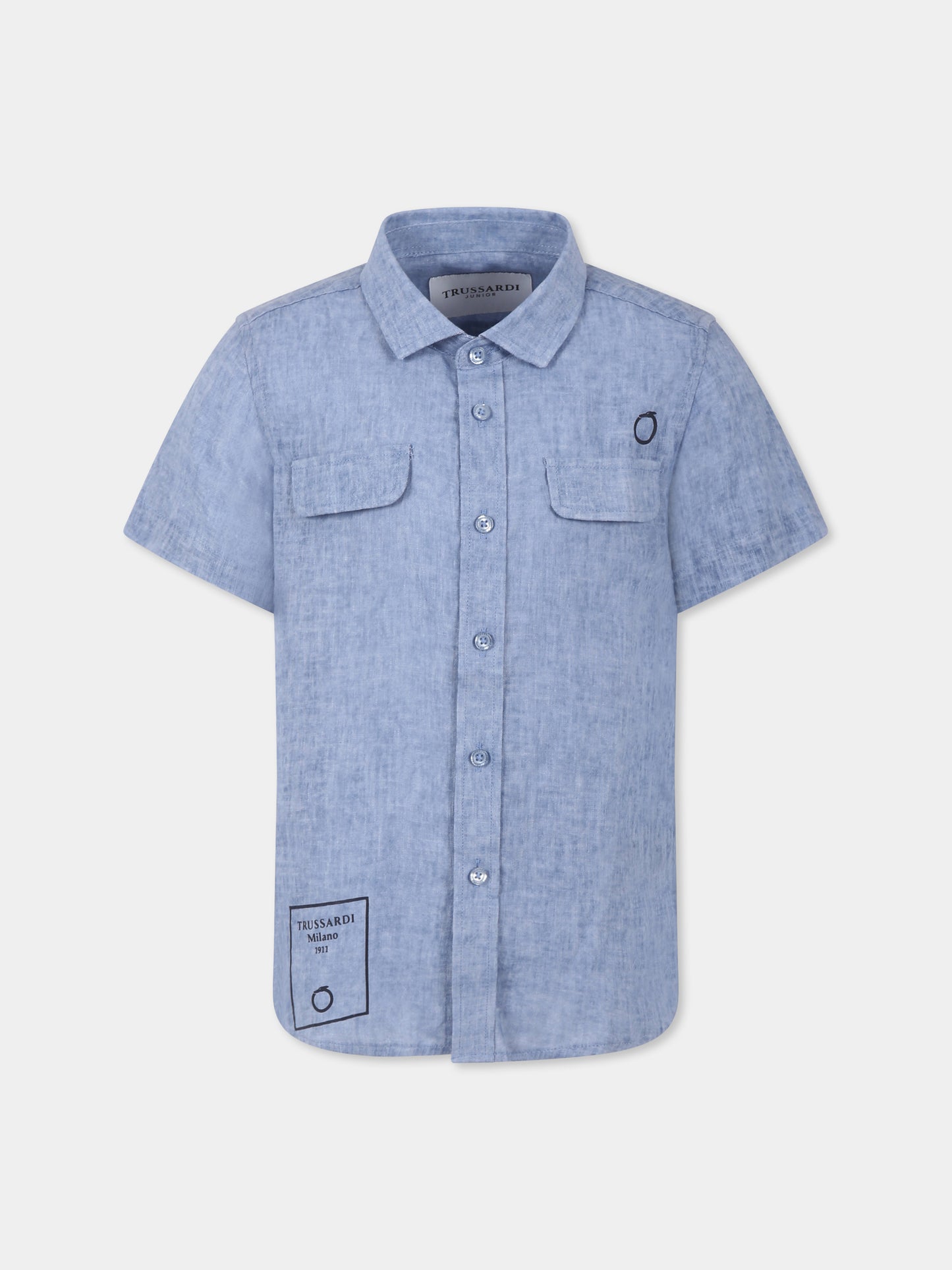 Camicia azzurra per bambino con logo,Trussardi Junior,TBP25087CA AZURE DUST