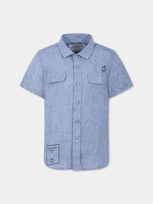 Camicia azzurra per bambino con logo,Trussardi Junior,TBP25087CA AZURE DUST