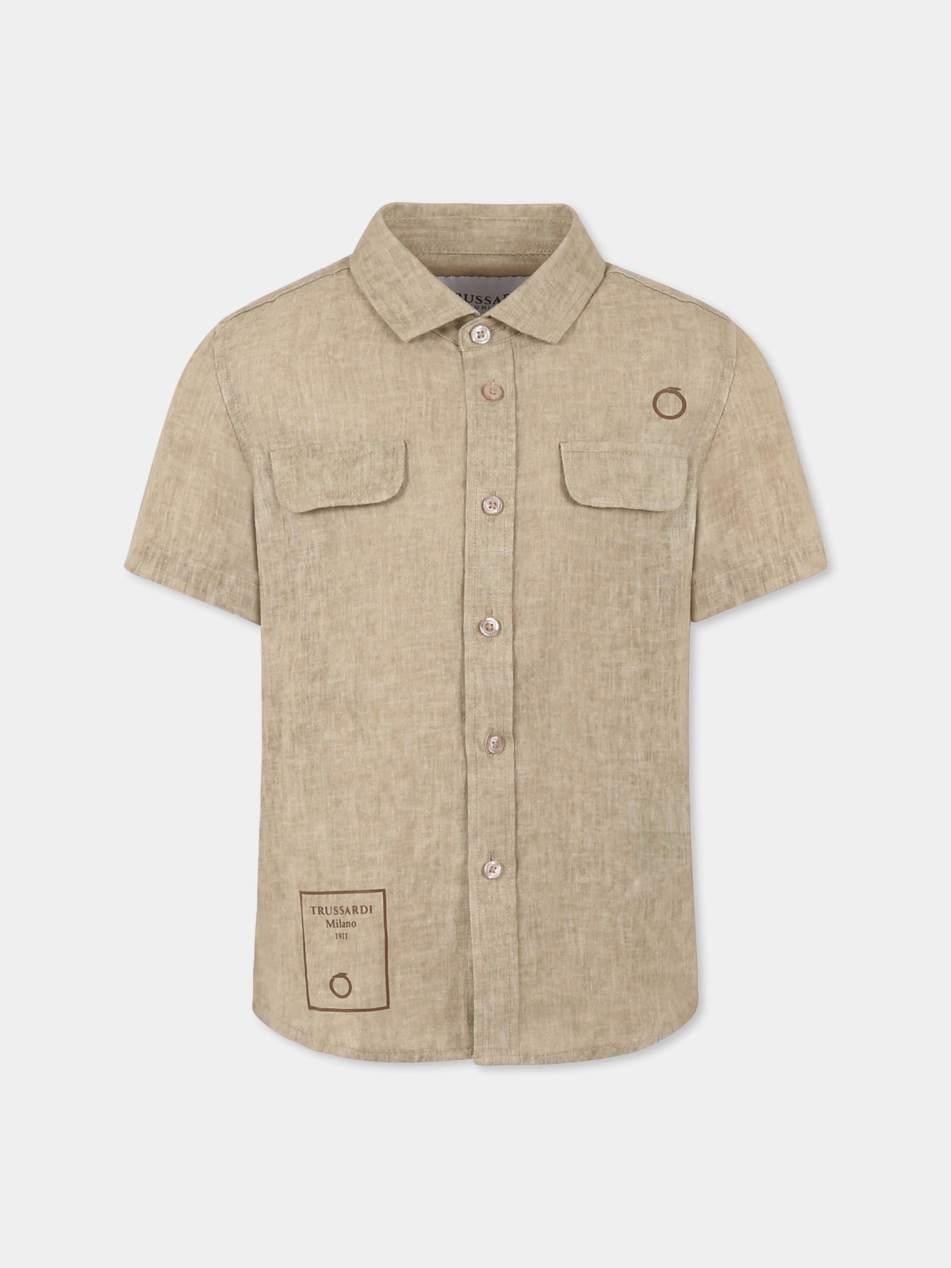 Camicia beige per bambino con logo,Trussardi Junior,TBP25087CA BEIGE MOICA