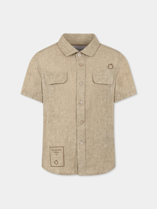 Camicia beige per bambino con logo,Trussardi Junior,TBP25087CA BEIGE MOICA