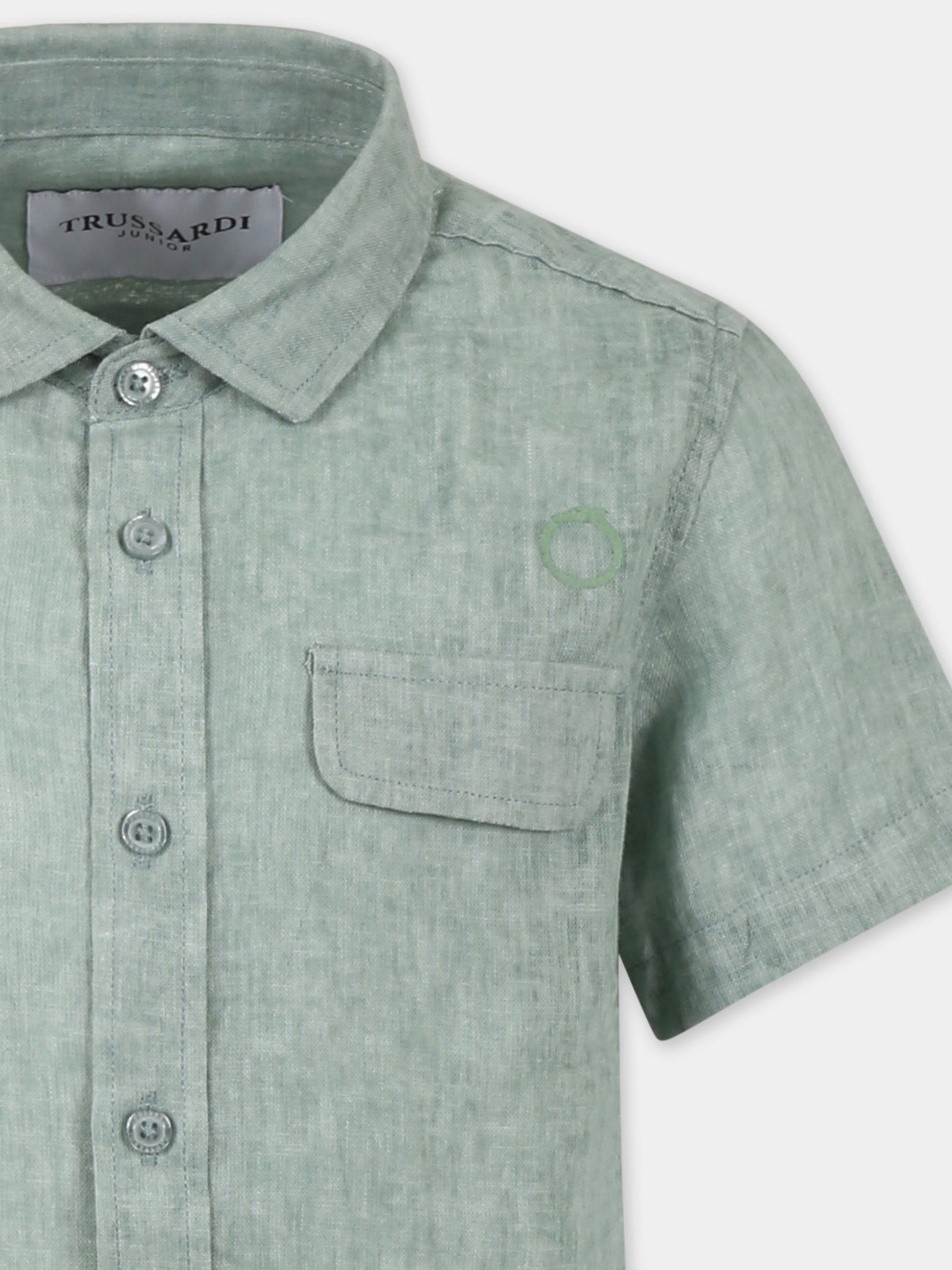 Camicia verde per bambino con logo,Trussardi Junior,TBP25087CA GREEN ALOE