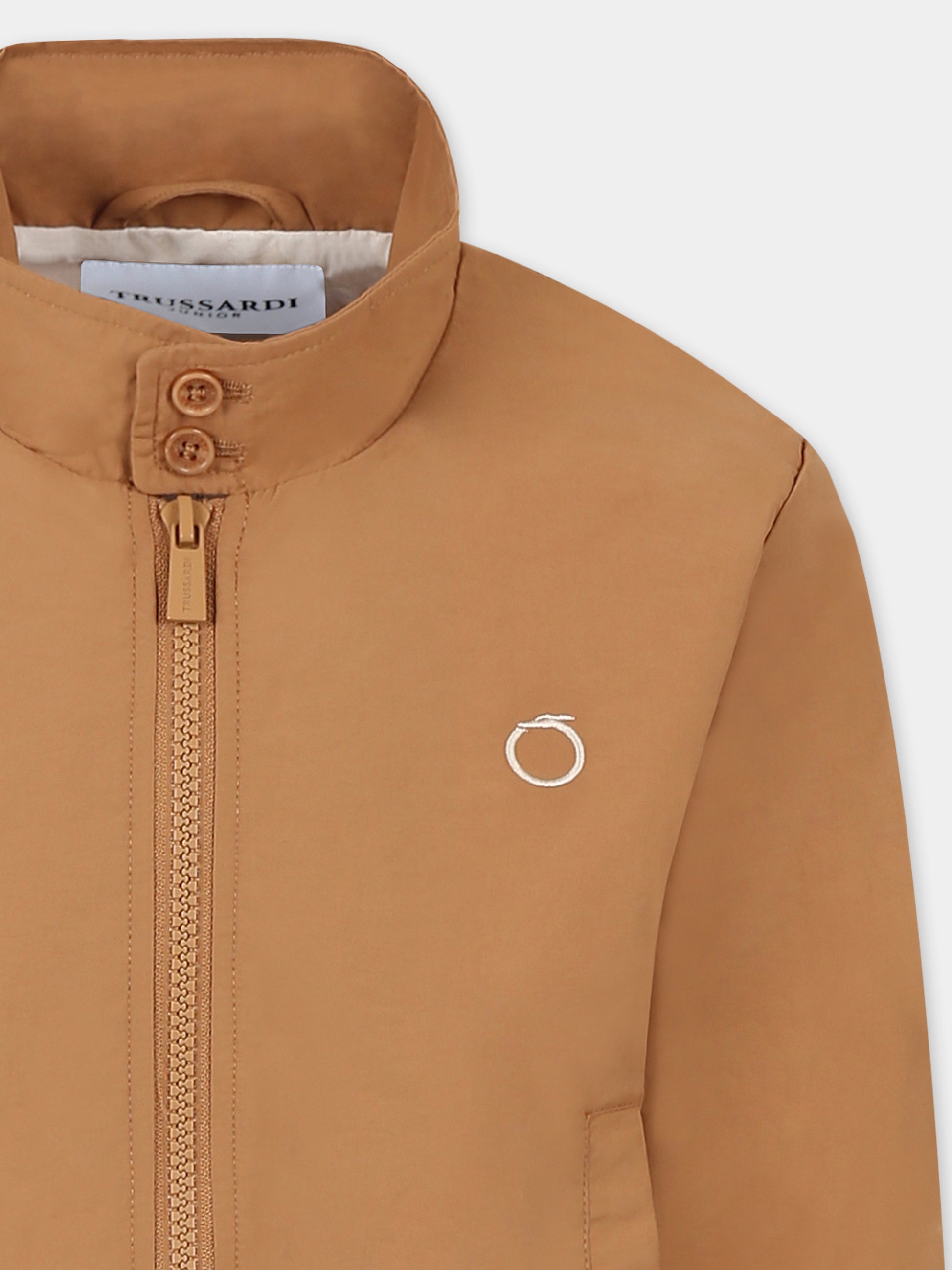 Giubbotto marrone per bambino con logo,Trussardi Junior,TBP25088GB BEIGE MOICA