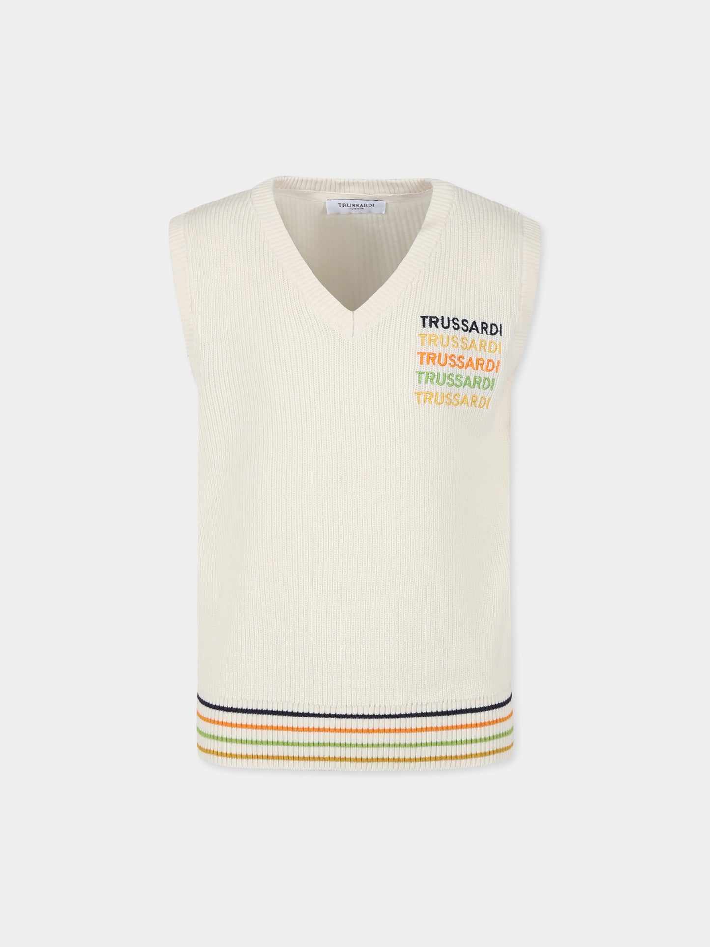 Ivory vest sweater for kids with logo
