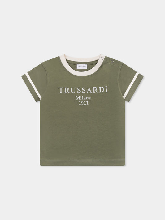 T-shirt verde per neonato con logo,Trussardi Junior,TIP25033TS GREEN ALOE