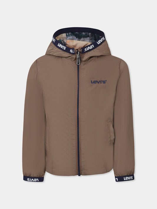 Giacca a vento reversibile beige per bambino con logo,Levi's Kids,8EK398 X9M