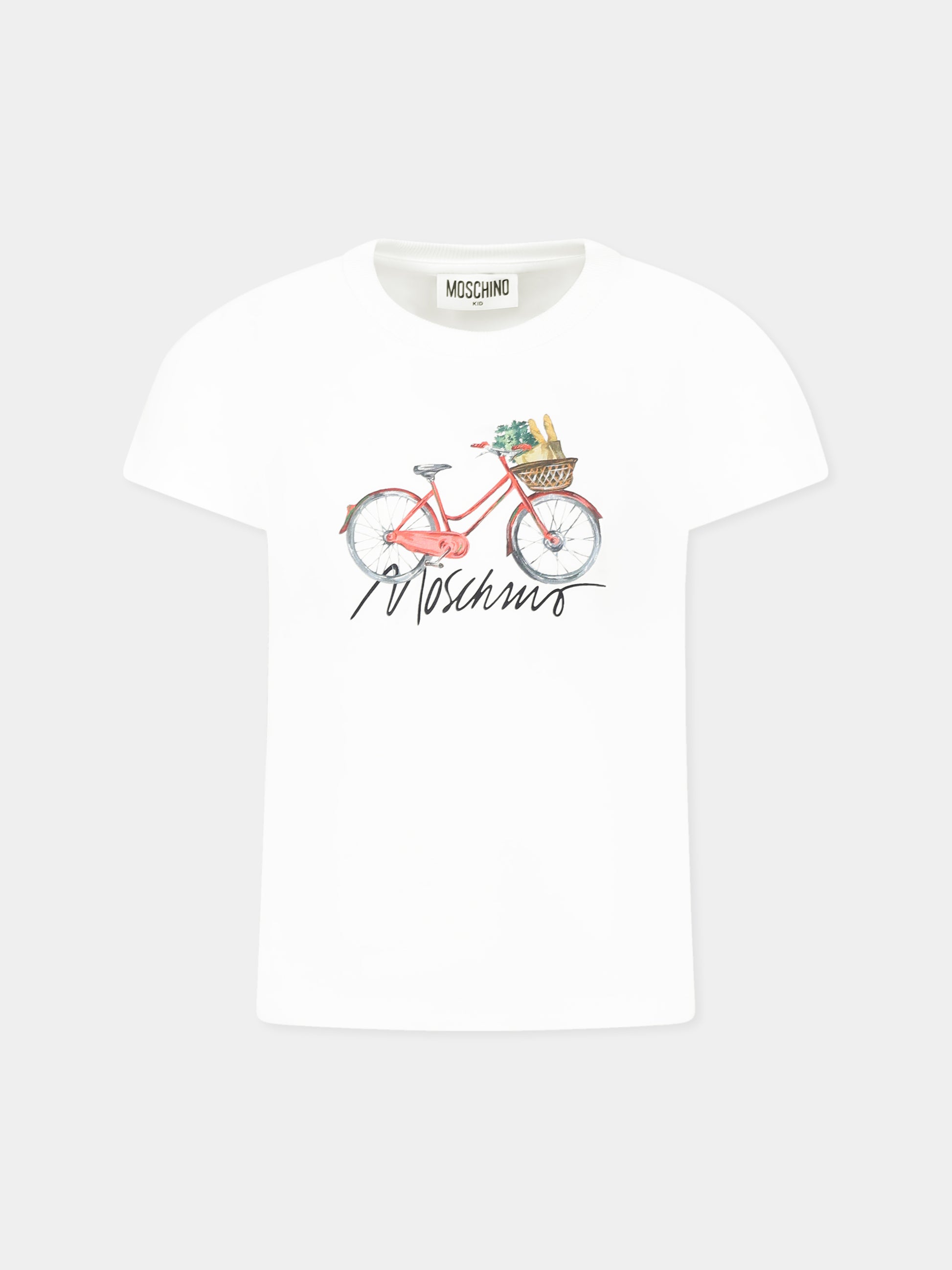 T-shirt bianca per bambina con stampa bicicletta,Moschino Kids,HAM06U LBA10 10101