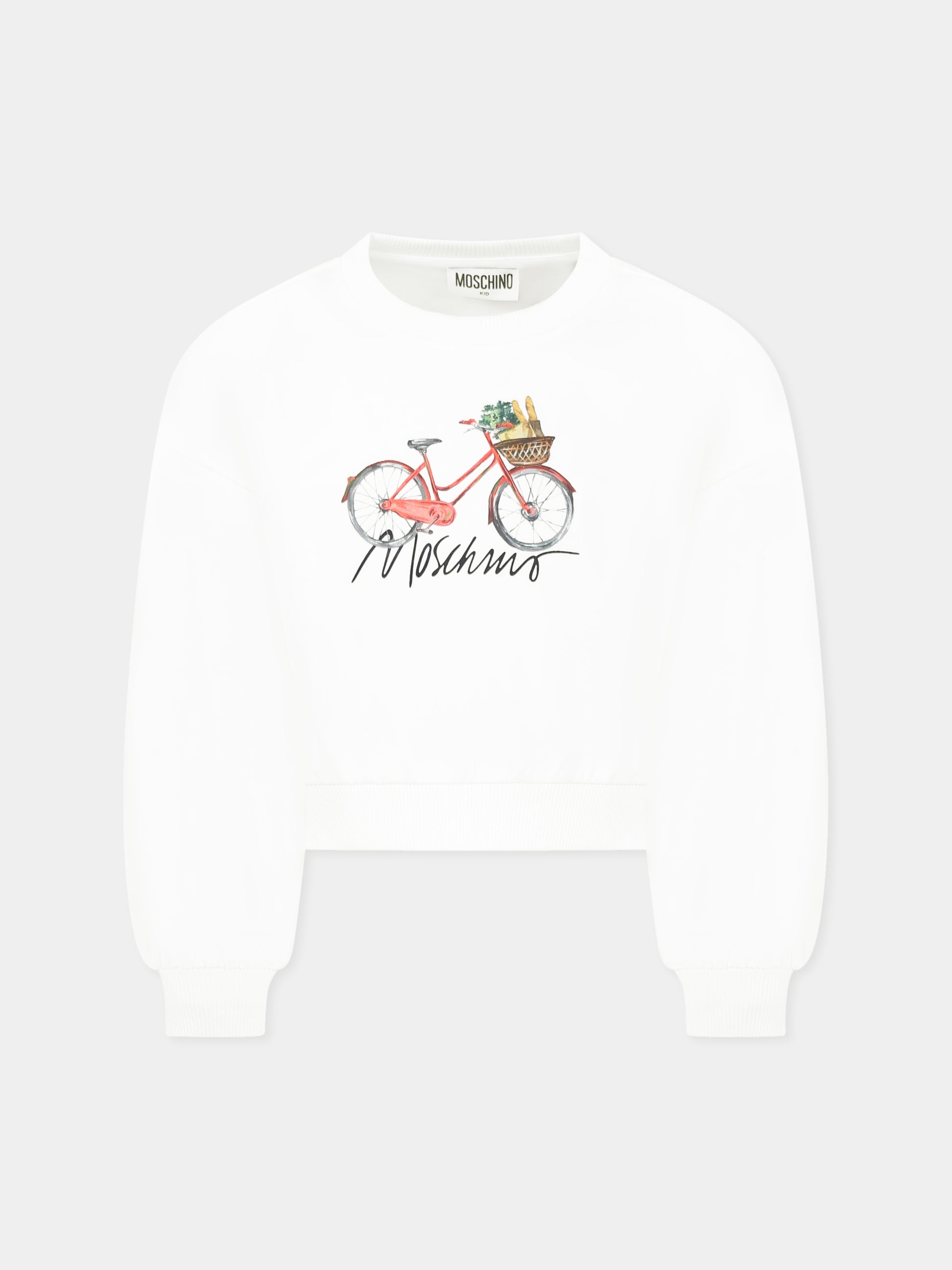 Felpa crop bianca per bambina con stampa bicicletta,Moschino Kids,HDF06C LDA13 10101