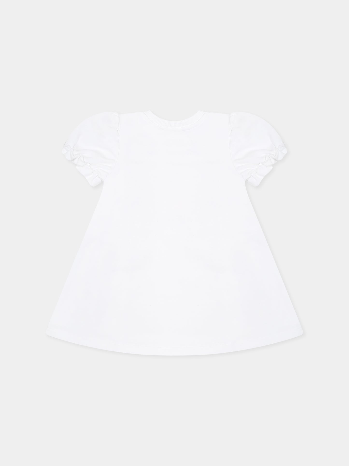 Vestito bianco per neonata con stampa bicicletta,Moschino Kids,MDV0CN LDA13 10101