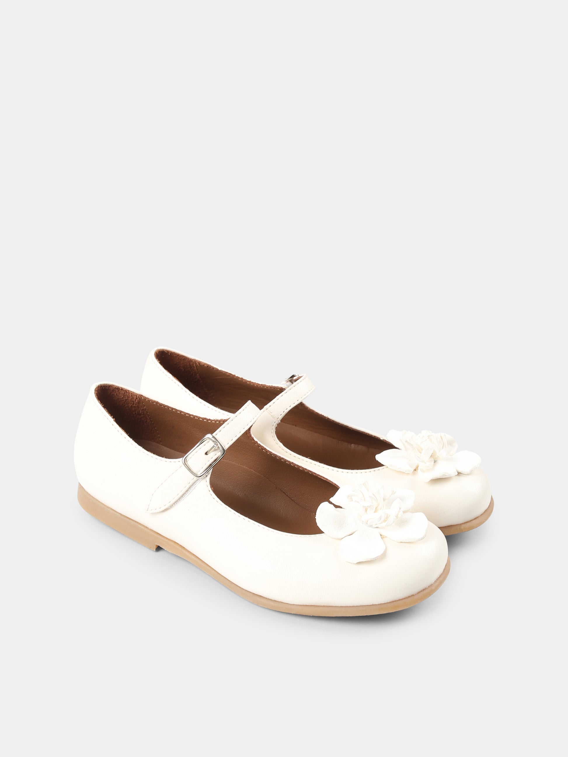 Ballerine avorio per bambina con fiore,Pèpè,01216 FK VLC ROCR AVORIO
