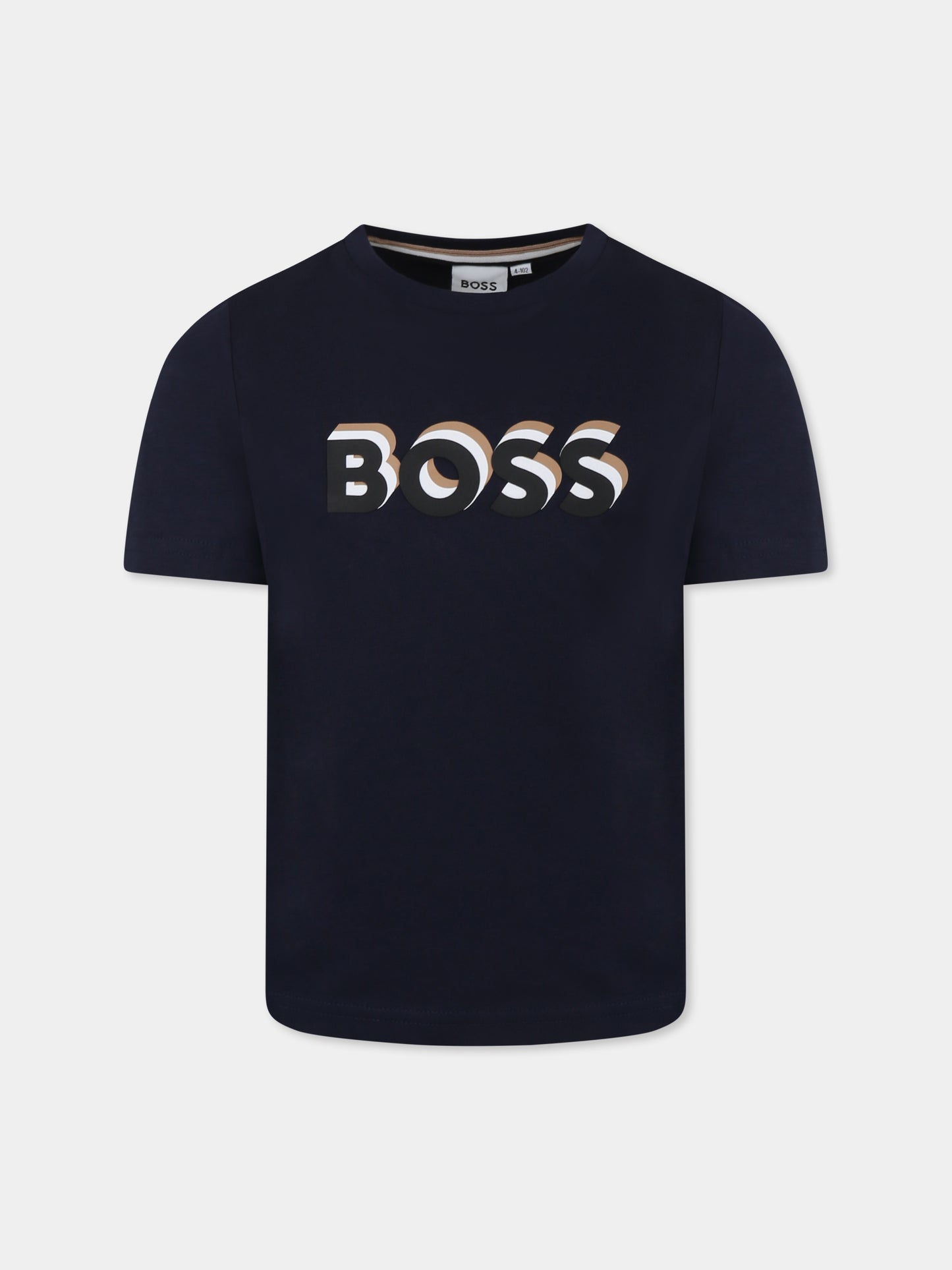 T-shirt blu per bambino con logo,Boss,J50723 849