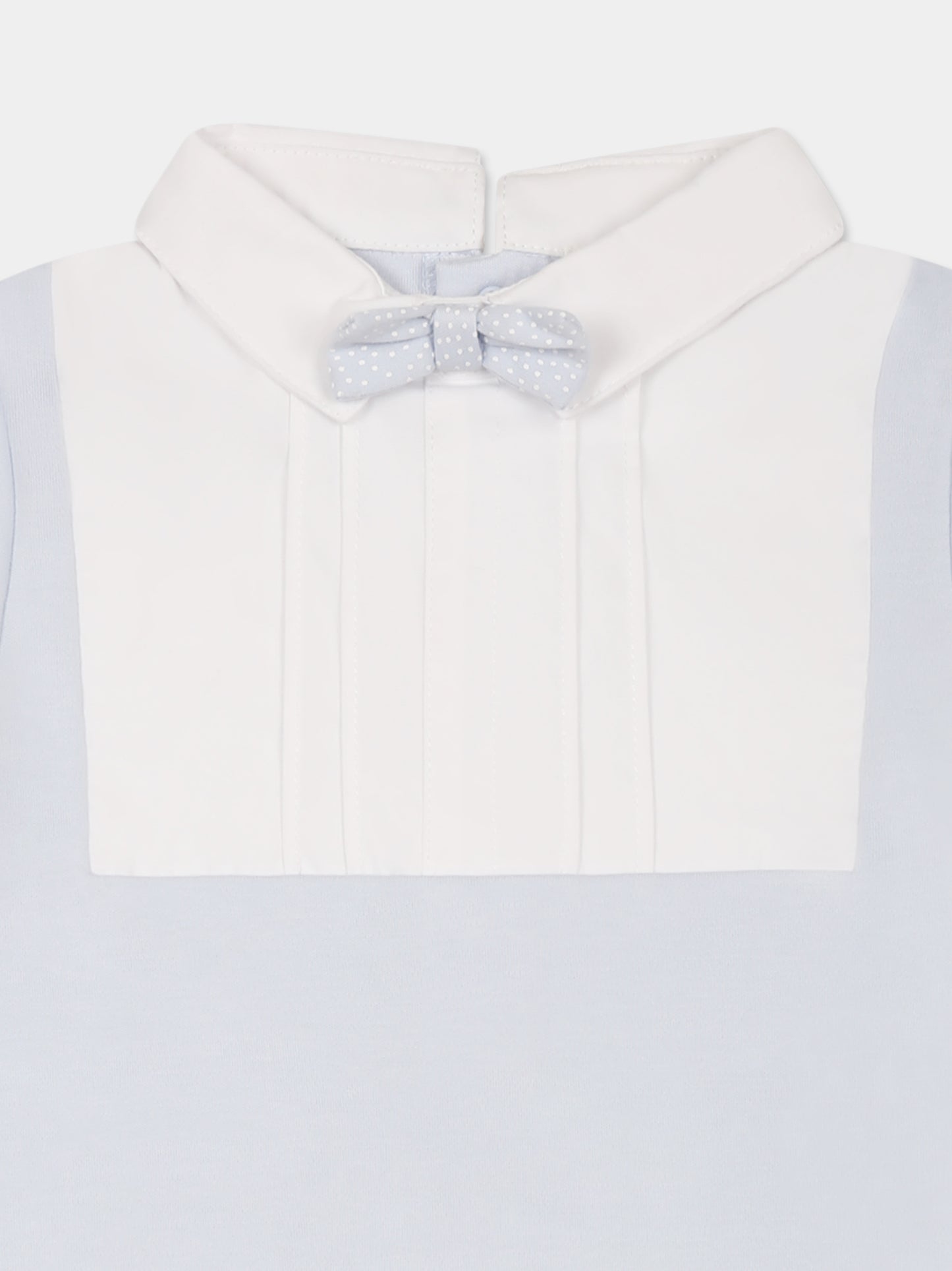 Light blue romper for baby boy with bow tie