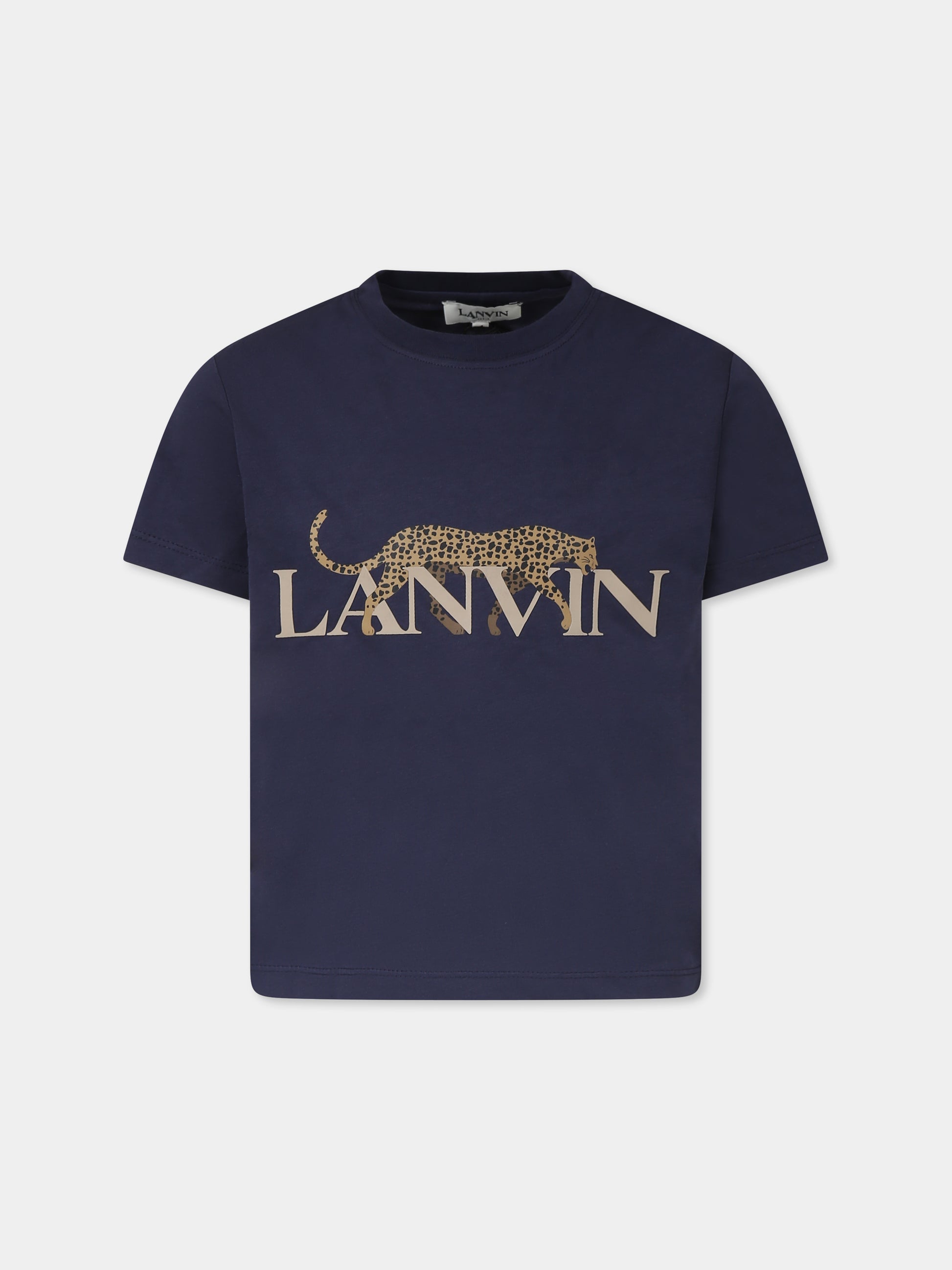 T-shirt blu per bambino con logo e ghepardo,Lanvin Petite,N30066 84H