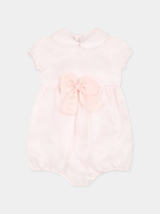Pink romper for baby girl with bow