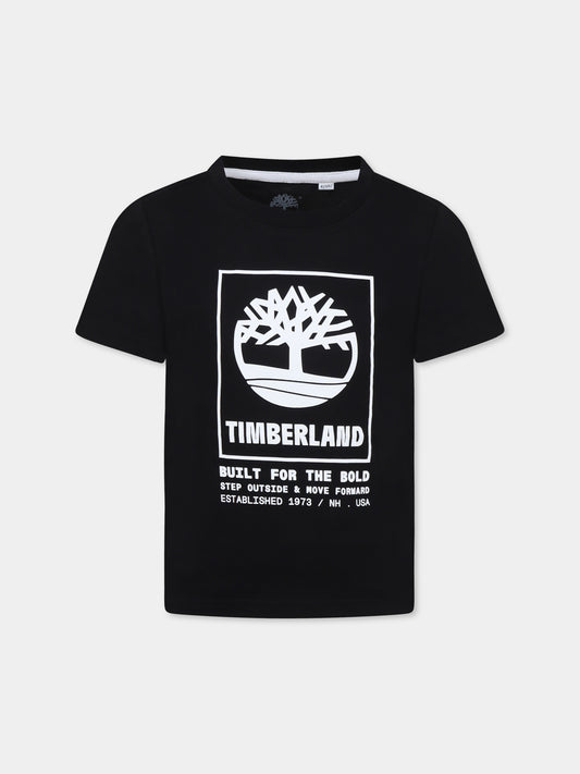 T-shirt nera per bambino con logo,Timberland,T60082 09B