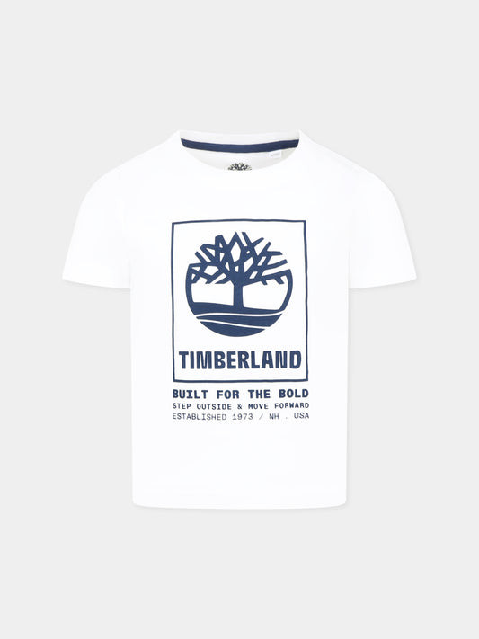 T-shirt bianca per bambino con logo,Timberland,T60082 10P