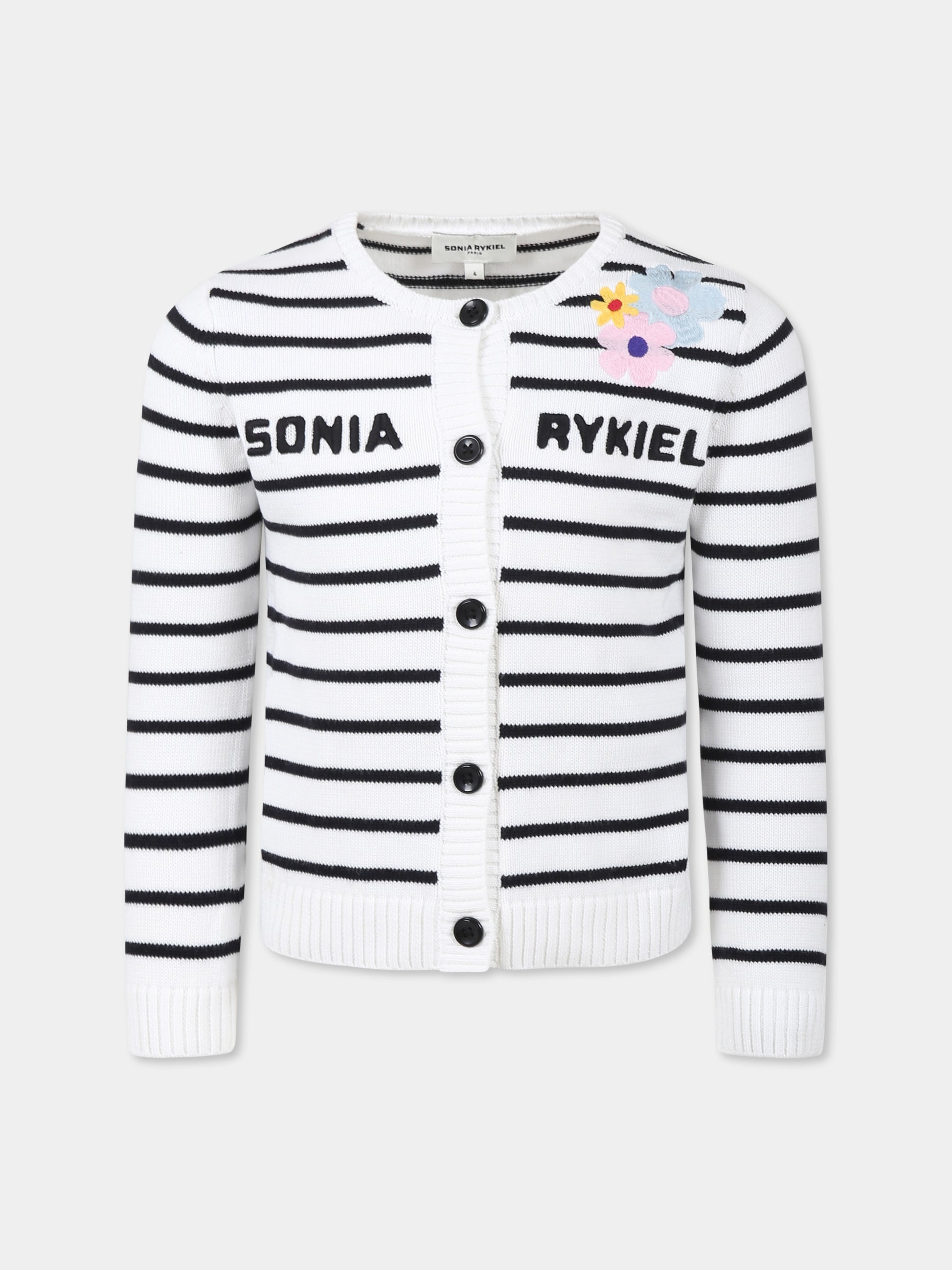 Cardigan bianco per bambina con logo,Sonia Rykiel Paris,A00179 10P