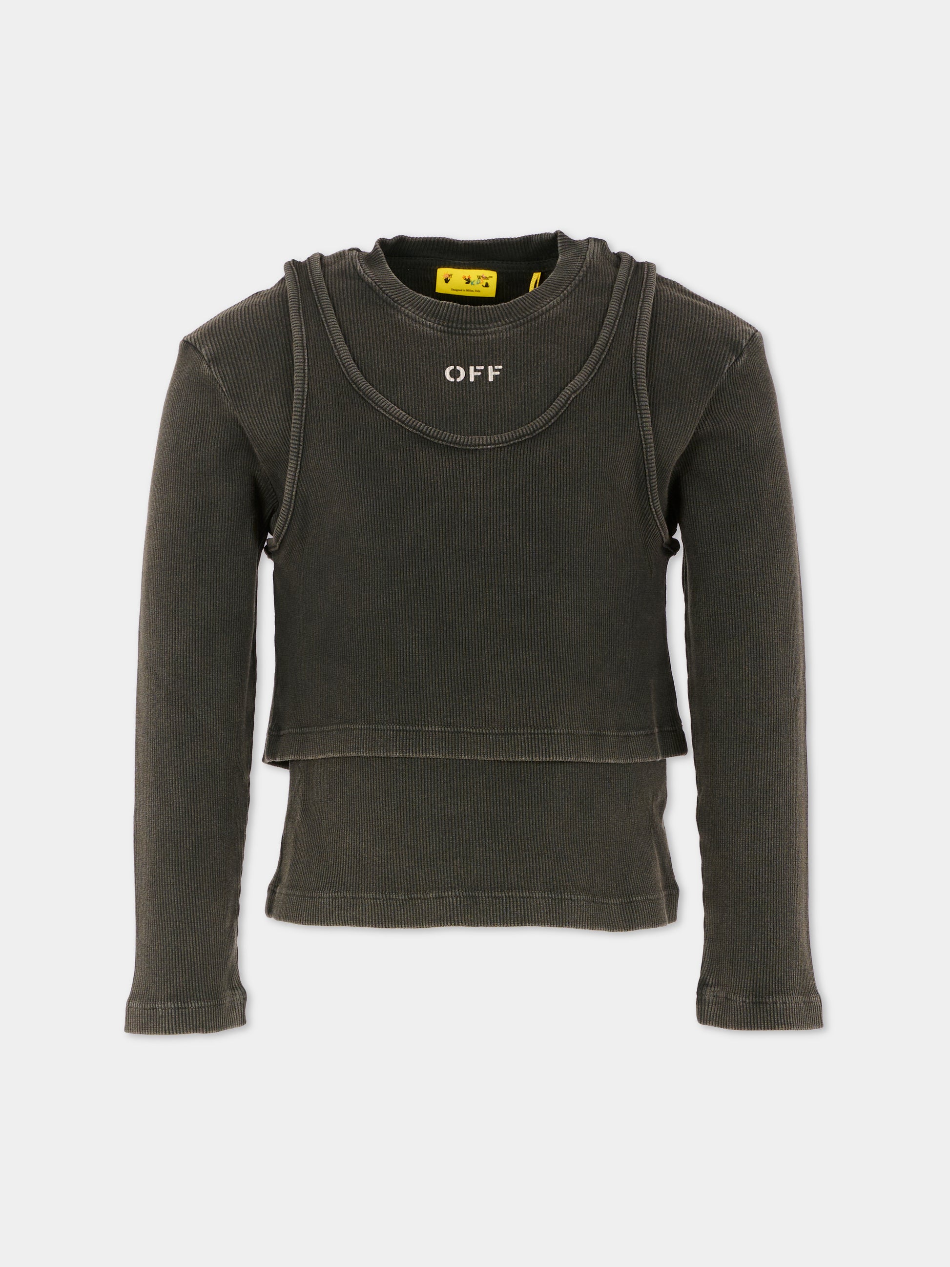 T-shirt crop grigia per bambina con logo,Off White,OGAB00BF25JER0010701