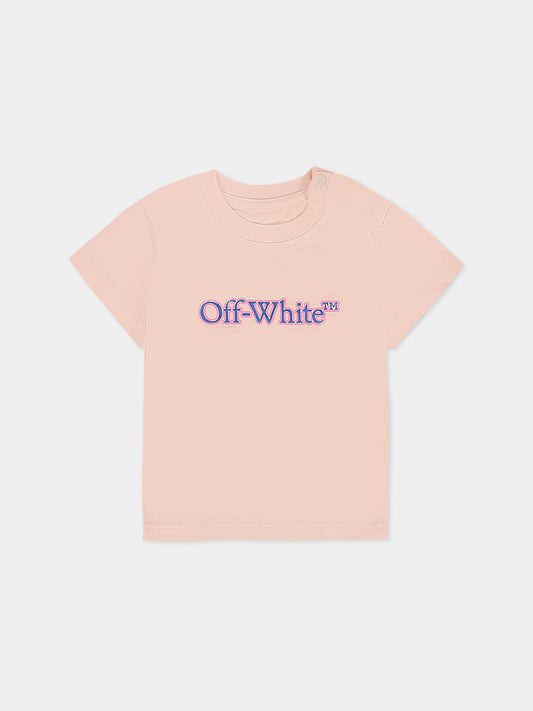 T-shirt rosa per neonata con logo,Off White,OGXB001F25JER0013B45