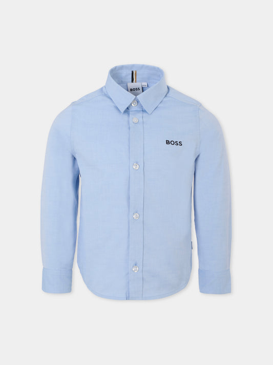 Camicia azzurra per bambino con logo nero,Boss,J52675 V60