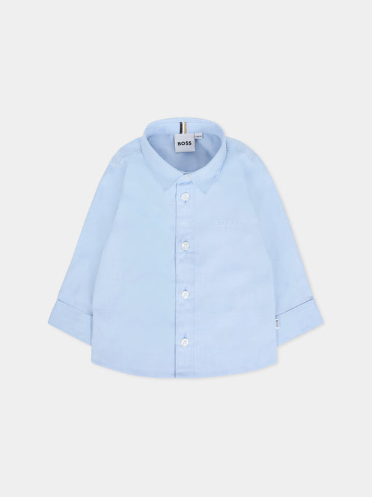Camicia azzurra per neonato con logo bianco,Boss,J52681 77D