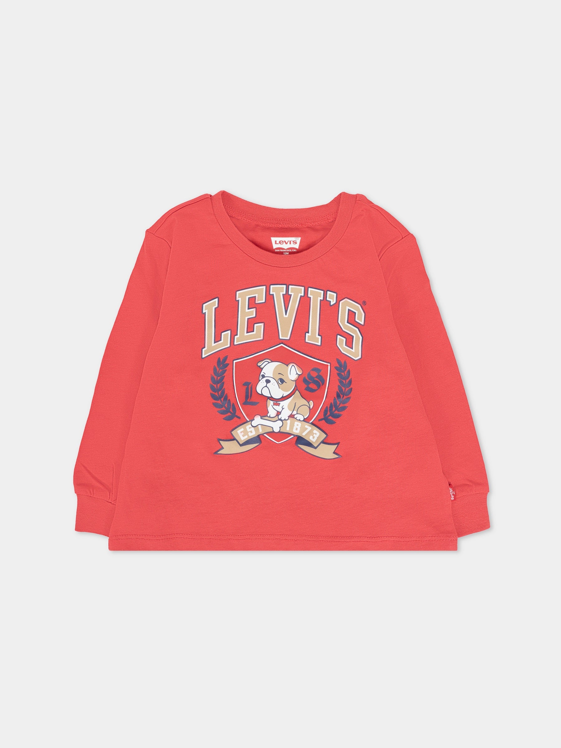 T-shirt rossa per neonato con logo e cane,Levi's Kids,6EP166 R7S
