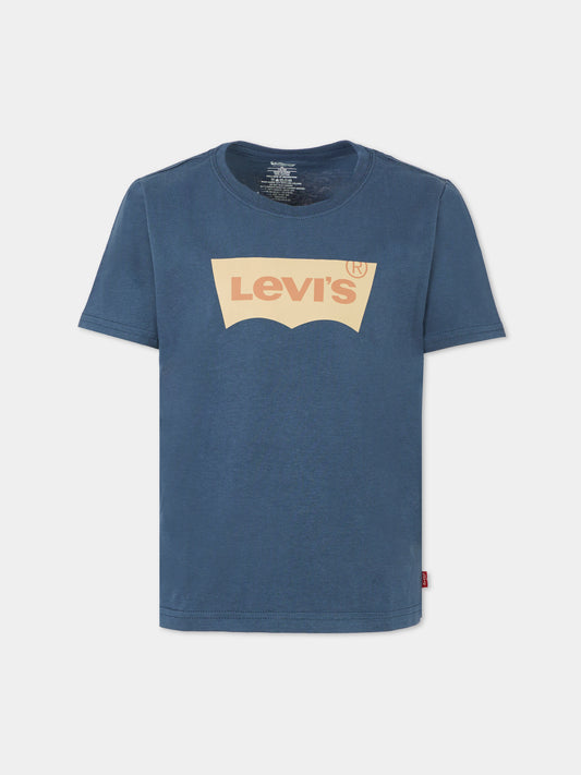 T-shirt blu per bambino con logo,Levi's Kids,E8157 UF3