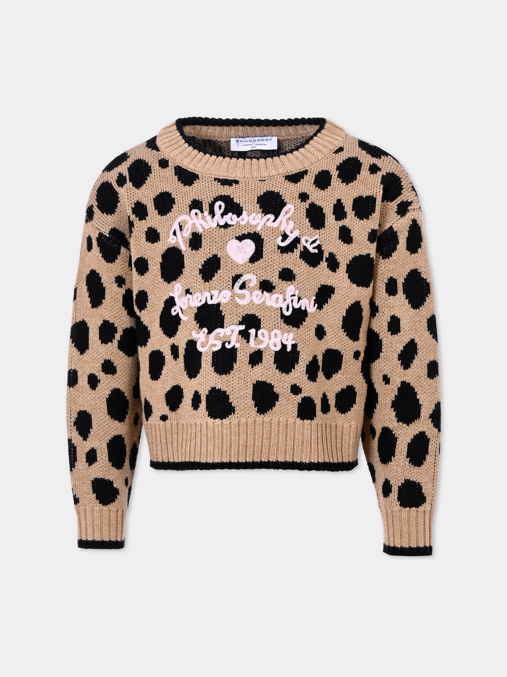 Maglione beige per bambina con pois all over,Philosophy,I9F618 - 6062 - 0080