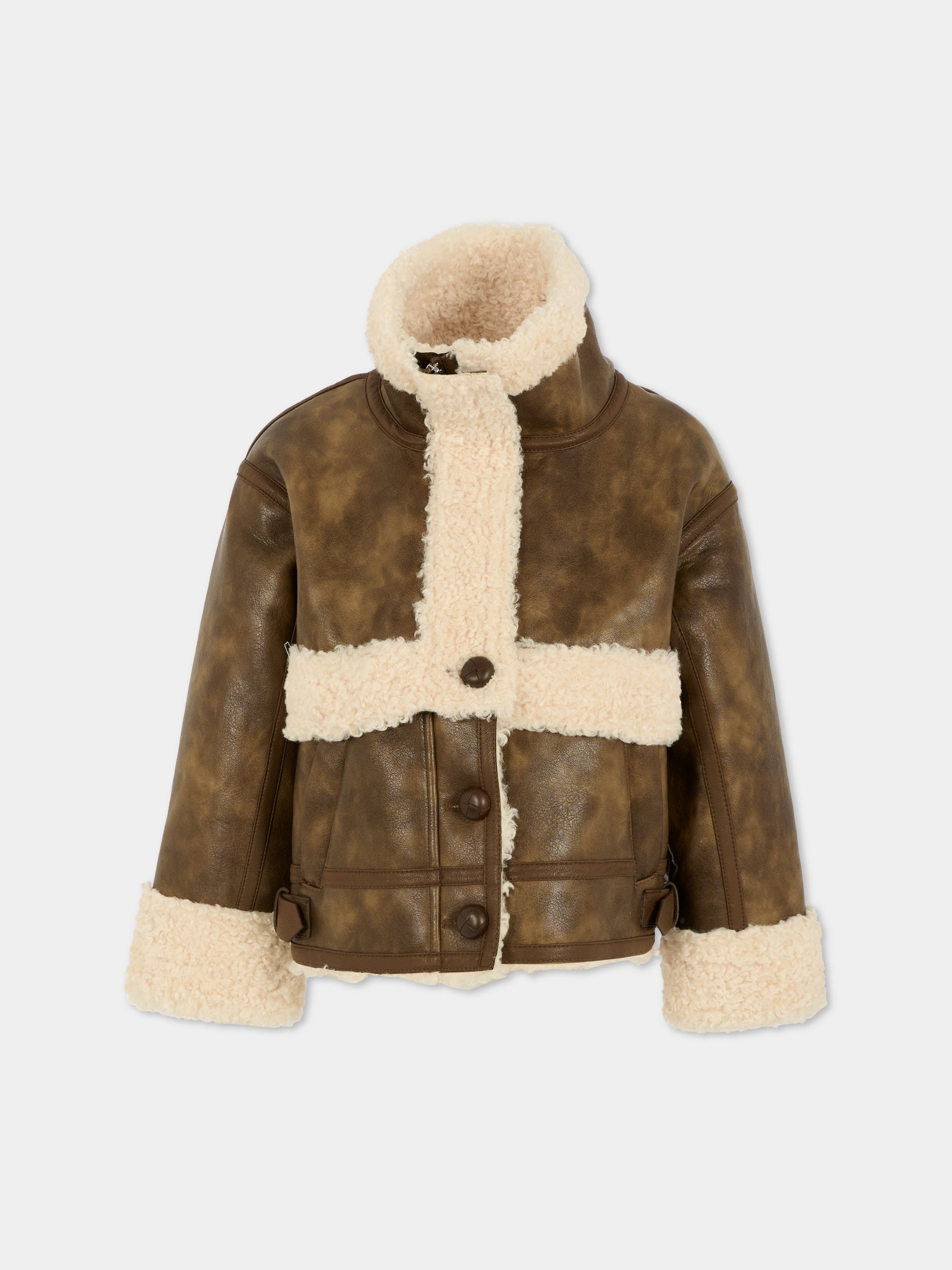 Ecopelliccia marrone per bambina con logo ricamato,Philosophy,I9F100 - 6038 - P006