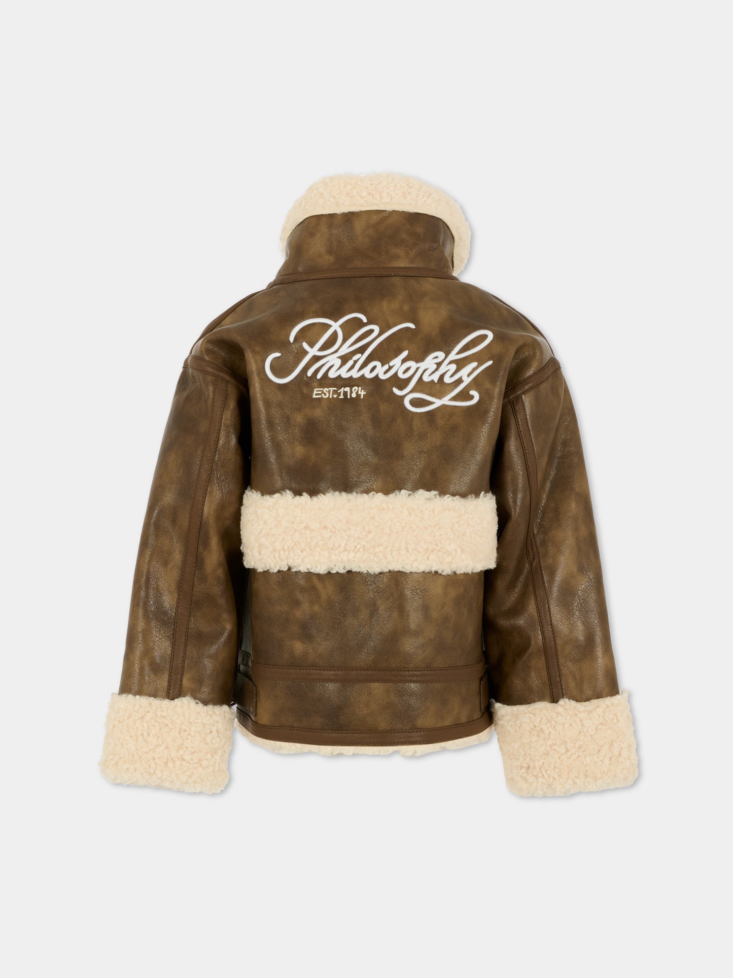 Ecopelliccia marrone per bambina con logo ricamato,Philosophy,I9F100 - 6038 - P006