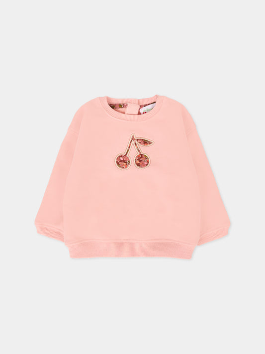 Felpa rosa per neonata con ciliegie,Bonpoint,W05XSWK00004 122