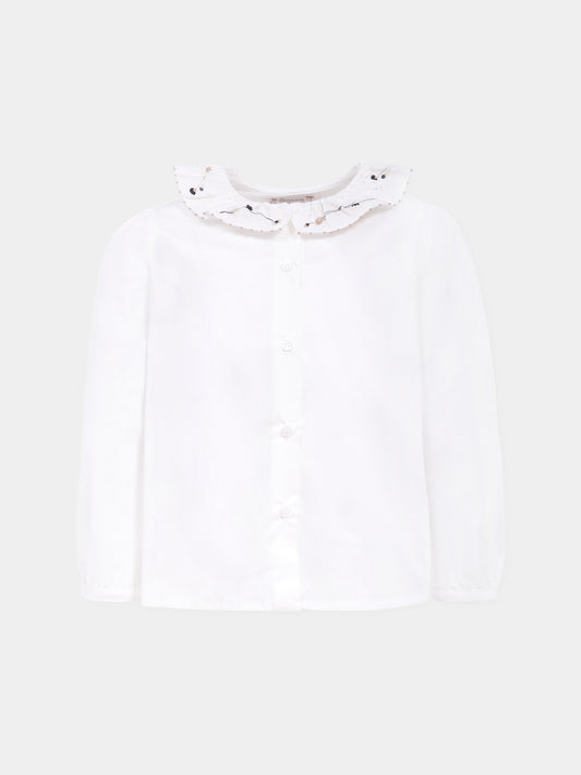 Camicia avorio per bambina con fiori ricamati,Bonpoint,W05GBLW00029 002