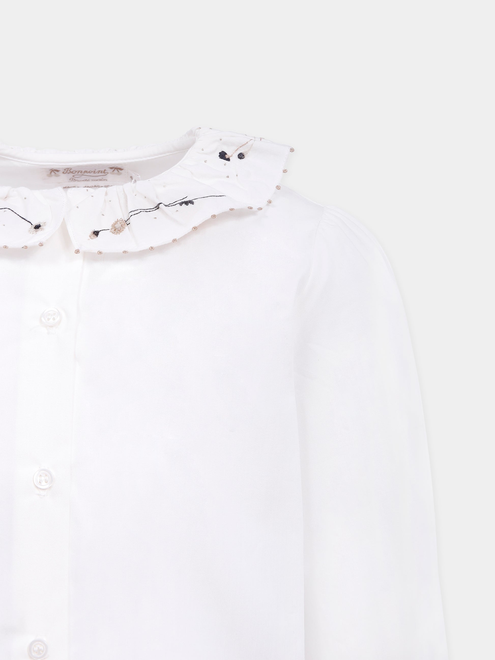Camicia avorio per bambina con fiori ricamati,Bonpoint,W05GBLW00029 002
