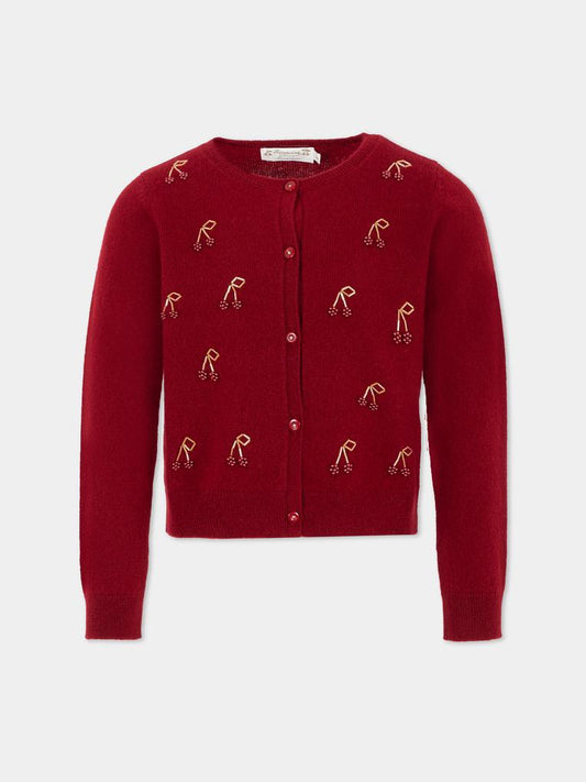 Cardigan bordeaux per bambina con ciliegie,Bonpoint,W05GCAK00035 152A