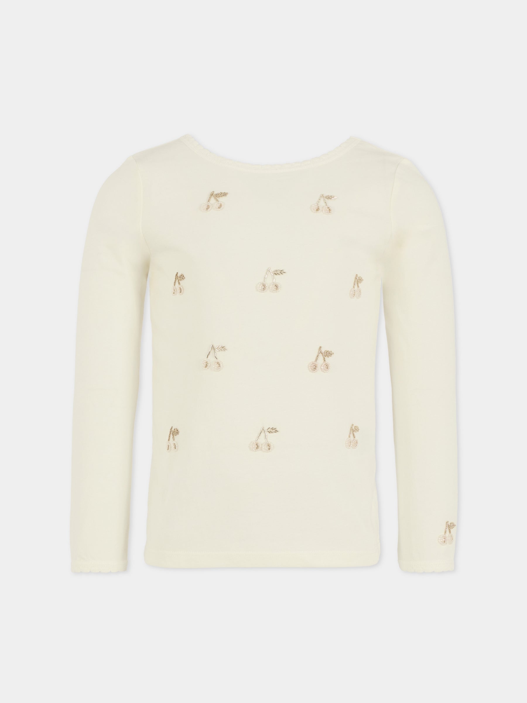 T-shirt avorio per bambina con ciliegie,Bonpoint,W05GTSK00025 102