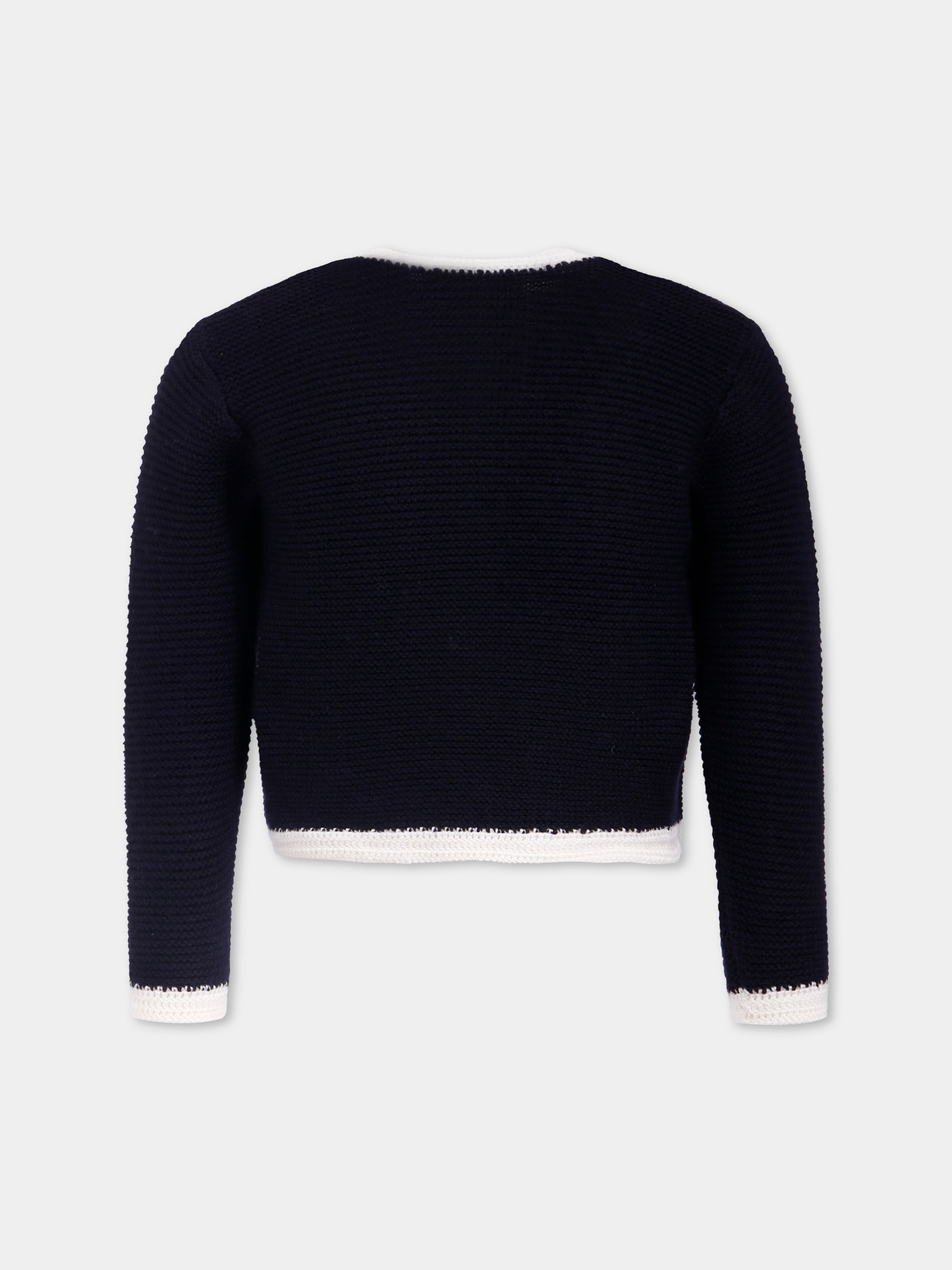 Cardigan blu per bambina con ciliegie,Bonpoint,W05GCAK00007 070